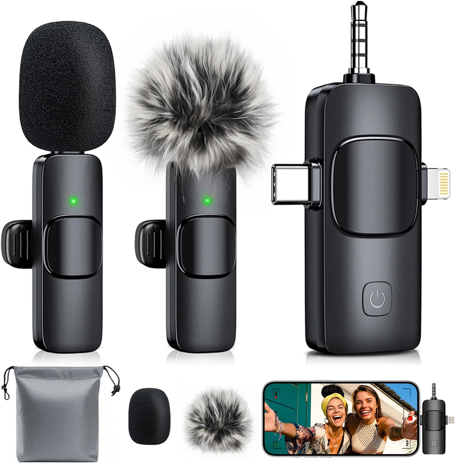 3-in-1 Mini Microphone for iPhone: Wireless Lavalier Microphones for iOS/Android/Camera - Noise Reduction Lapel Mic for​​Live Stream - HiDefSound for Video Mavericks