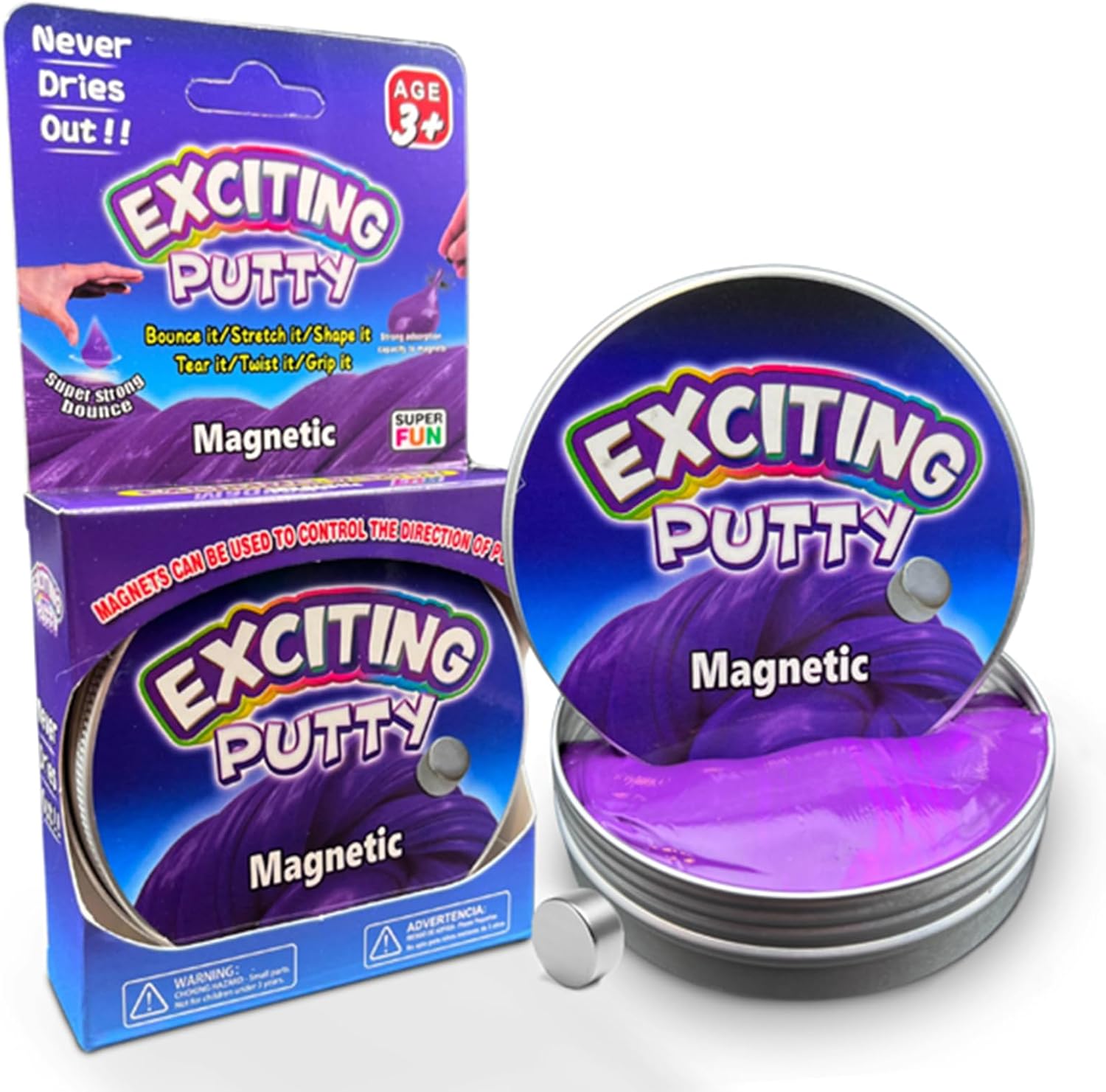 Magnetic Putty - 2 x Squeezable Exciting Putties Non-Toxic Long Lasting Non-Drying Stress Relief Hand Exercise Science Learning & Fun for Kids