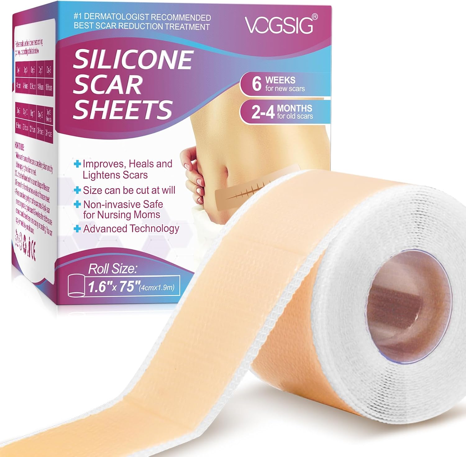 Premium Silicone Scar Sheets- Ultra-Thin, Flexible, and Reusable Medical-Grade Scar Treatment for All Skin Types -Safe, and Effective for Scars and Keloids(Roll-1.9M)