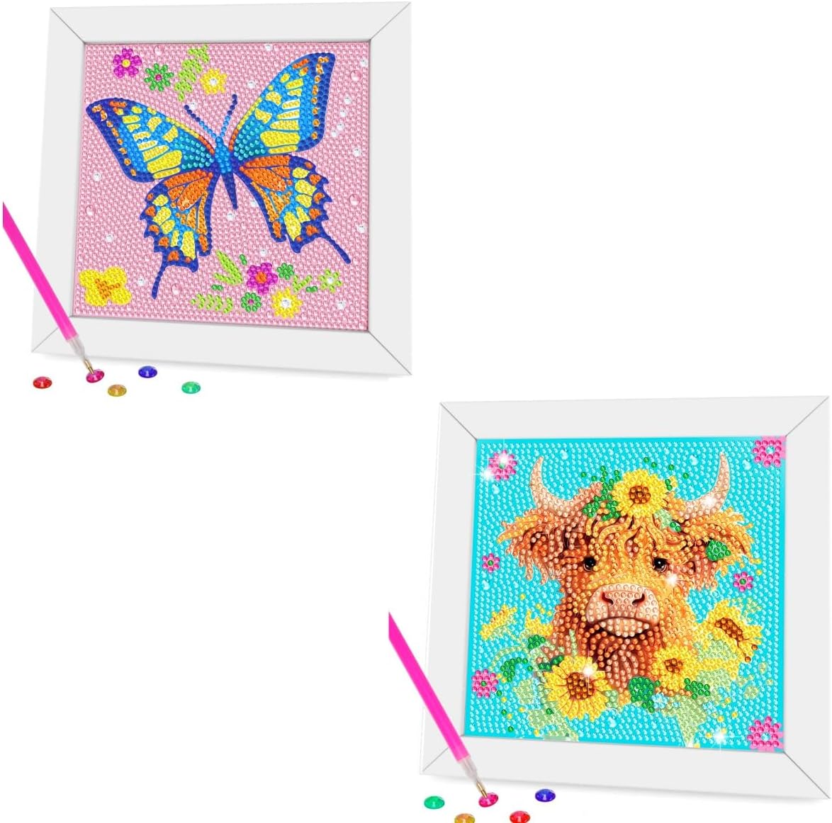 2 Pack Diamond Art Kits for Kids - Crafts for Girls 8-12 - Diamond Art Painting with Wooden Frame - Arts and Crafts for Kids Ages 4-6 - GEM Art Christmas Crafts for Kids Adults Home Wall Decor Gifts