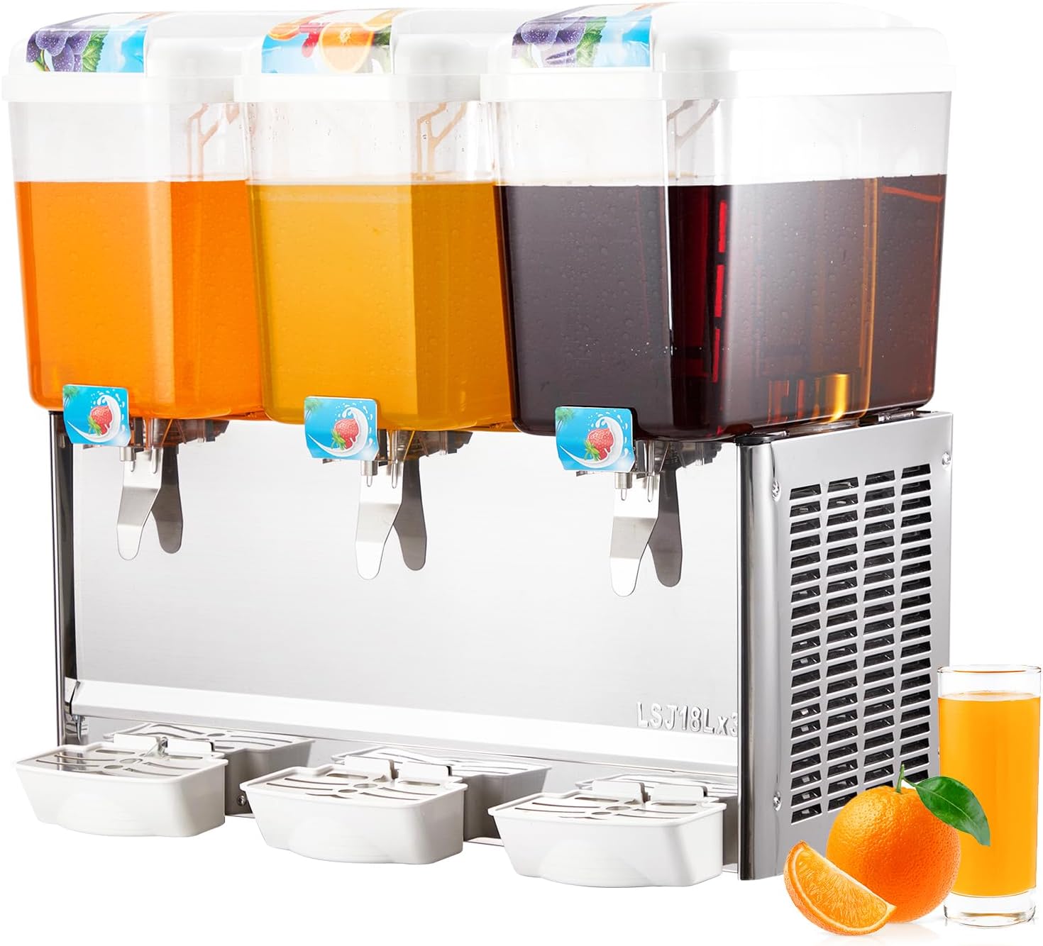 3-Tank Beverage Dispenser 18L Each, Commercial Grade Stainless Steel Drink Dispenser with Thermostat Control for Juice, Iced Tea, Cocktails - 54L Total Capacity