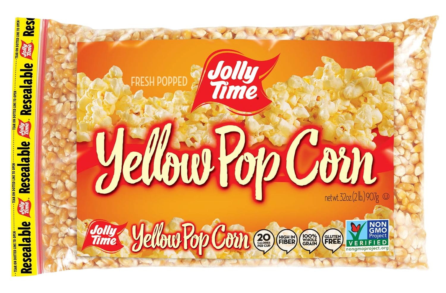 JOLLY TIME Gourmet Unpopped Popcorn Kernels, Non-GMO Yellow Popping Corn, 2 Lb. Bags (Pack Of 12)