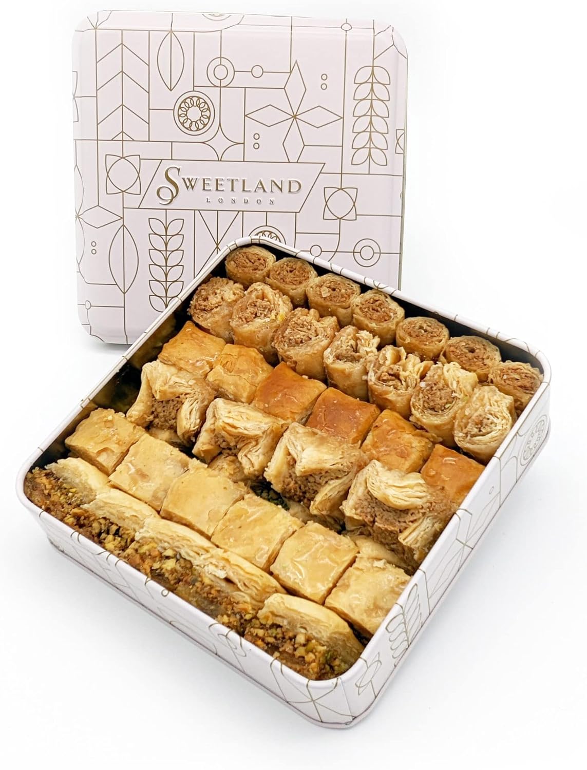 Sweetland London Bitesize Baklava Selection – 500g | Handmade Traditional Lebanese Baklava | Ramadan, Mother's Day, Easter, Eid & Birthday | Fresh Handmade Small Bite Desert | UK Made | Tin Gift Box