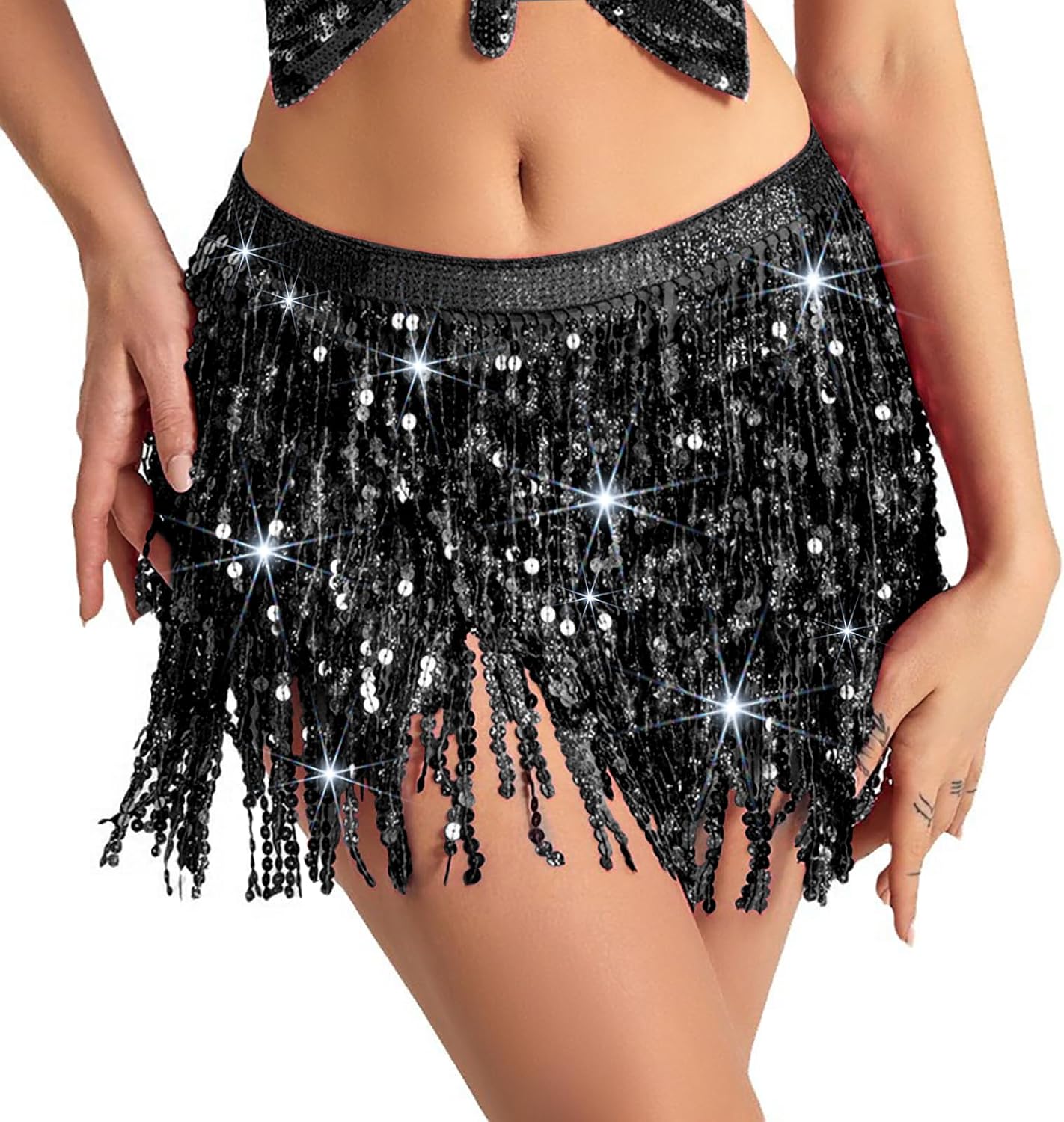 Baisdan Belly Dance Dancer Costume Sequin Tassel Fringe Hip Scarf Belt Waist Wrap Skirt