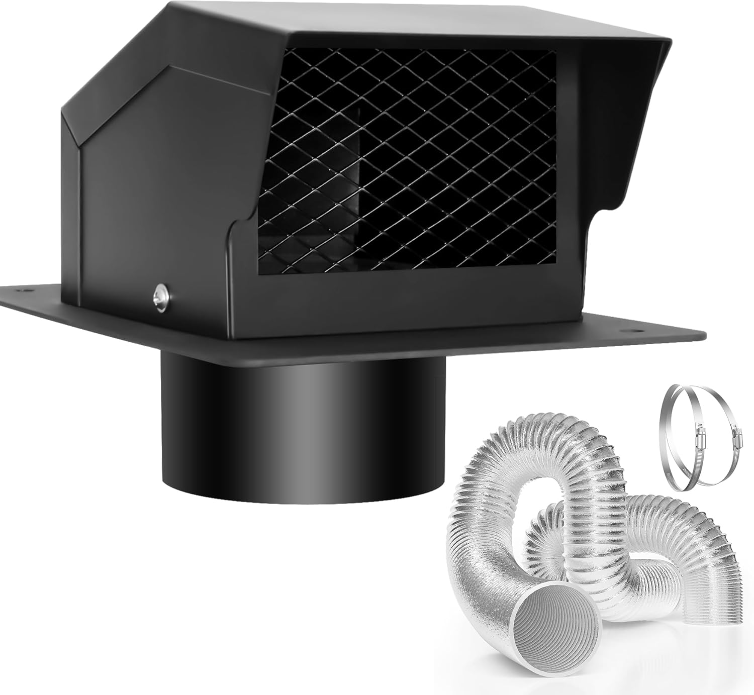 4 Inch Roof Vent Kit, Removable Roof Vent, Bathroom Exhaust Roof Vent for Dryer, 4 Inch Galvanized Steel with Damper,5FT Aluminum Ducting and Duct Clamps (4IN)