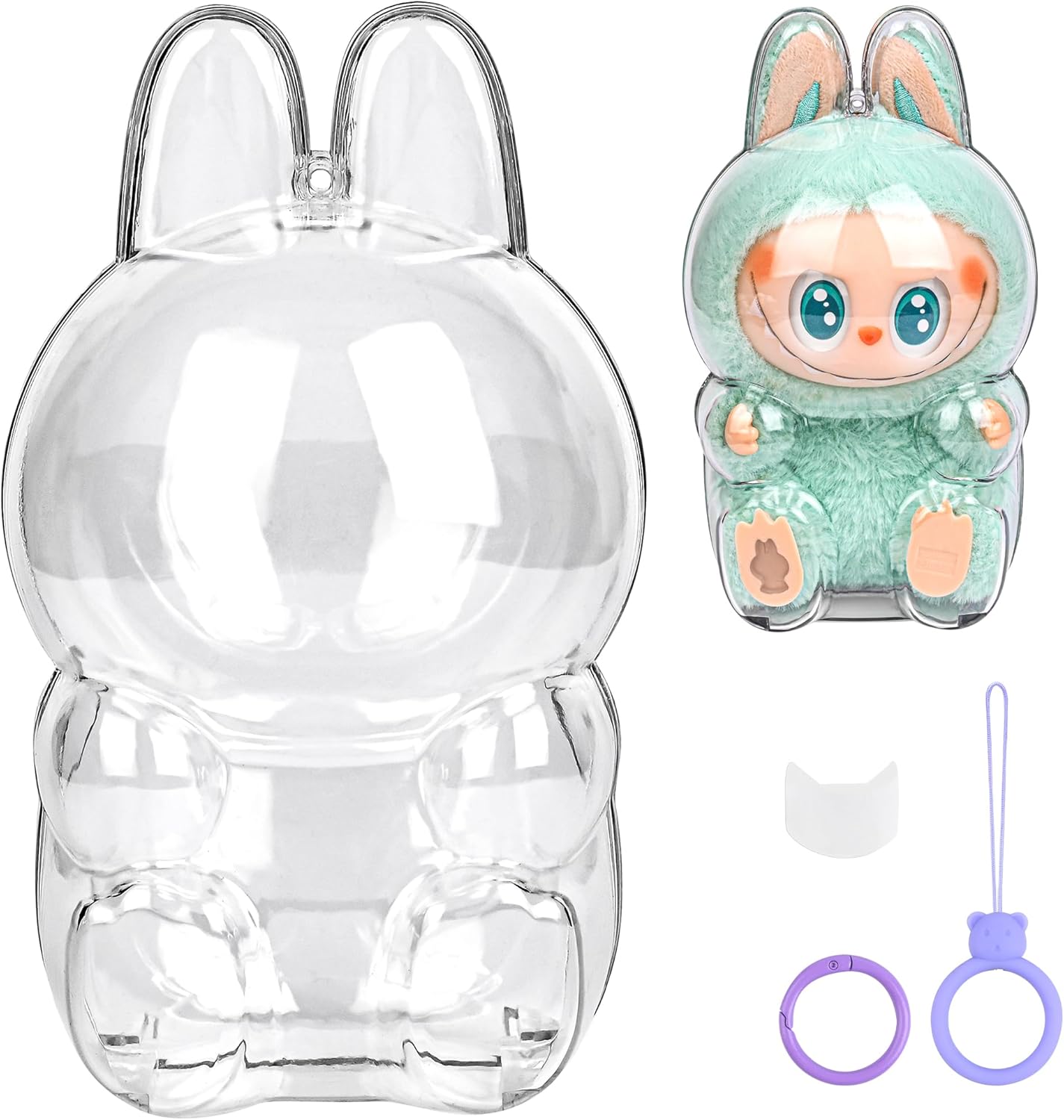 1-Pack Clear Protective Case Compatible with LABUBU Have a Seat,with Nylon Rope Buckle&Hard Box+Double-Sided Tape