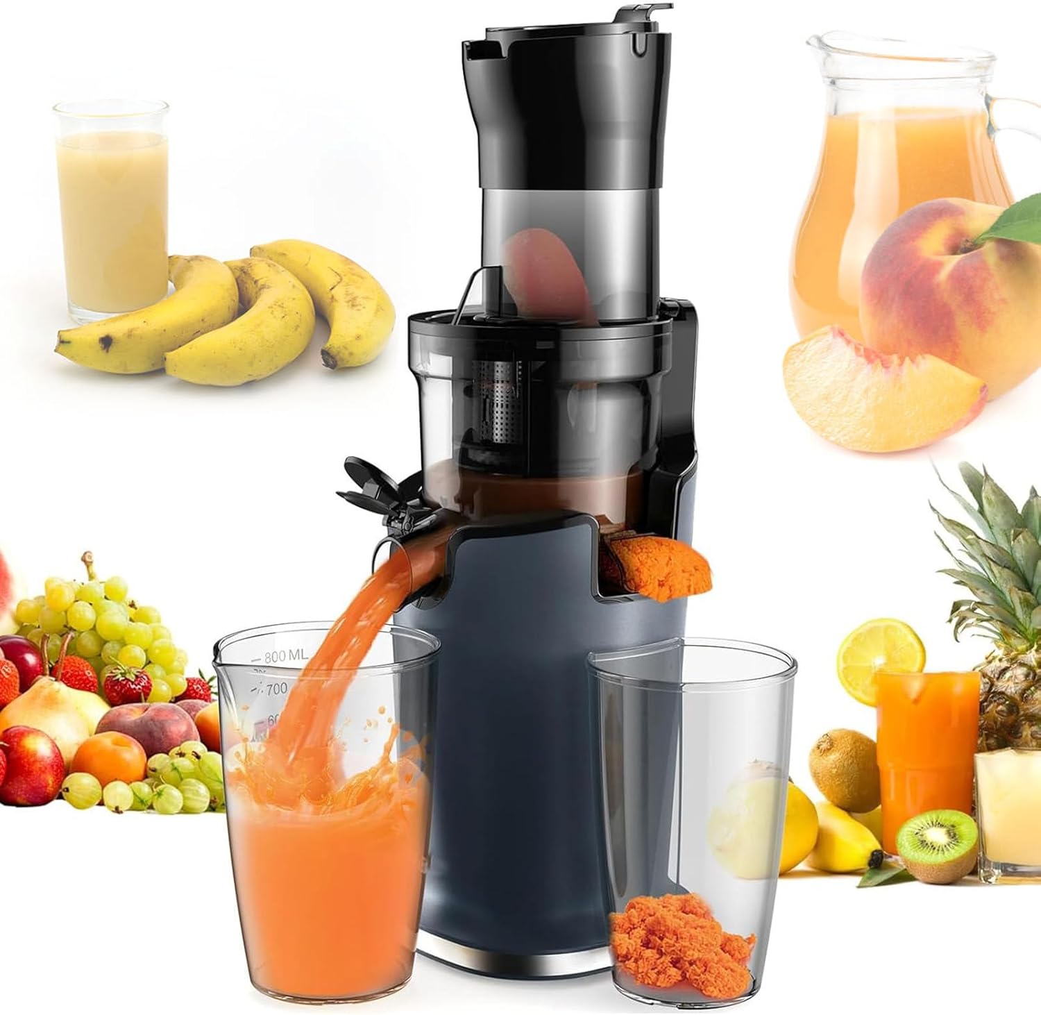 pealiritansemen 200 W Automatic Fruit Juicer Machine, Single Auger Masticating Juicer, Removable Design, With Juice Cup And Pomace Cup, For Restaurants, Beverage Shops