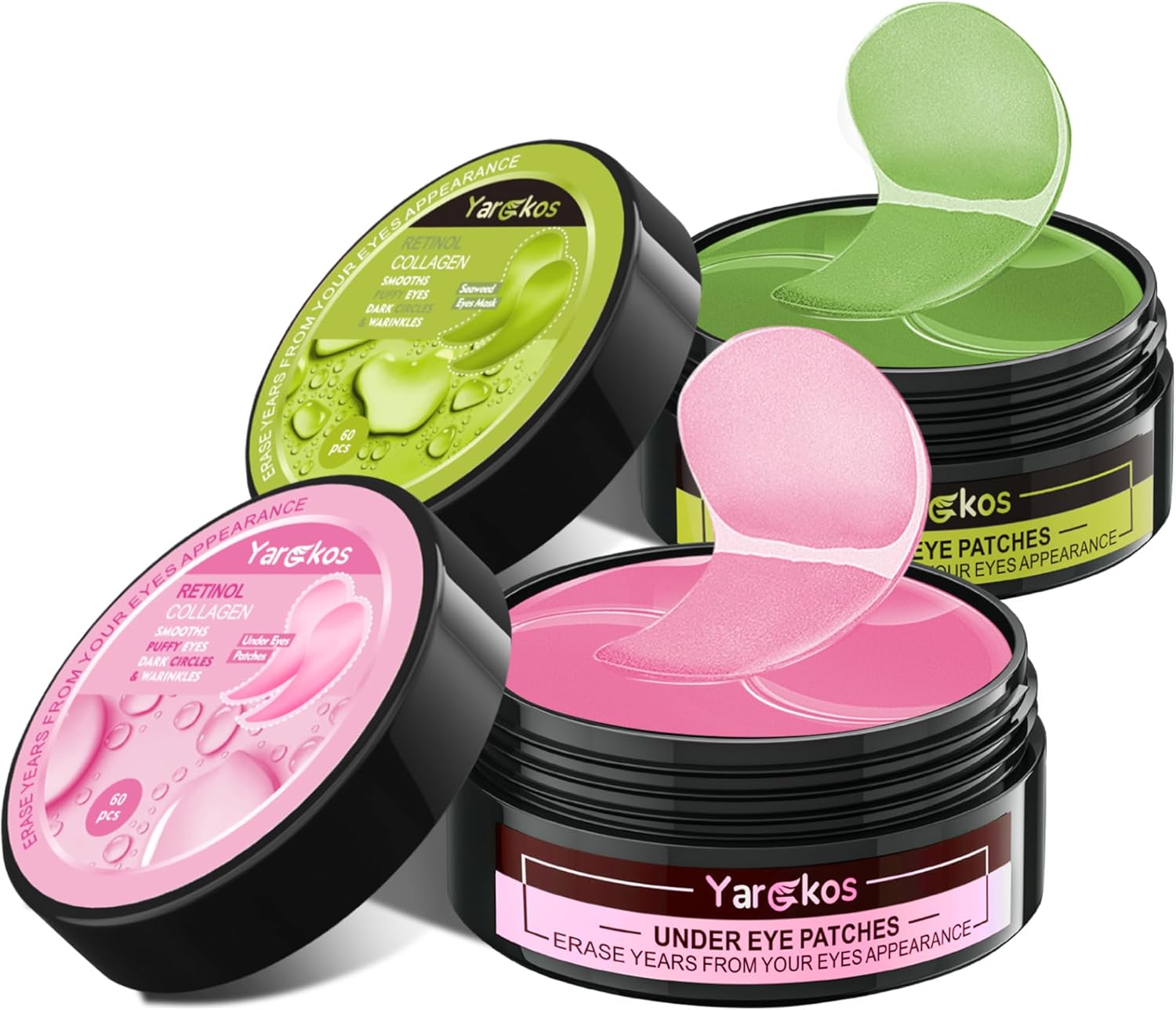 2 Packs 60 Pcs Under Eye Patches, Pink+Green, 30 Pairs Women Undereye Mask for Puffy Eyes Dark Circles Treatment, Beauty Skin Care, Men Collagen Gel Pads Hydrating for Eye Bags Puffiness Wrinkle