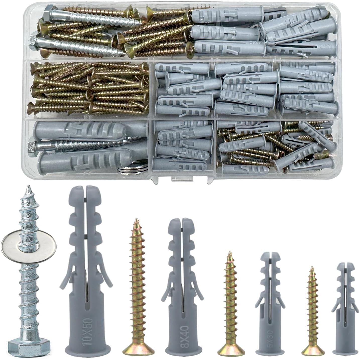 188 Pcs Screws And Wall Plugs Set, Anchor Bolts Assorted,Heavy Duty Rawlplug Mixed Sizes Assortment(M5/6/8/10),Fasteners For Brick,Masonry,Plasterboard Fixings,Tv Bracket,Plaster