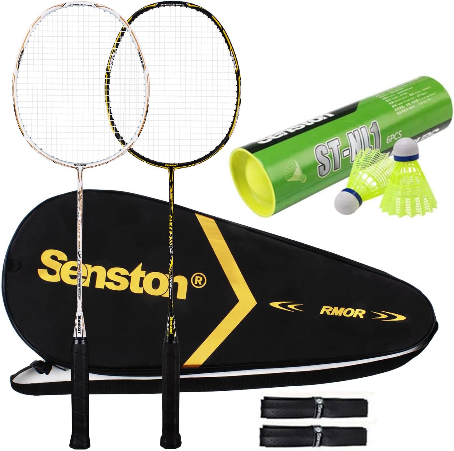 Senston Badminton Set S300 Graphite Full-Carbon Badminton Rackets With Carry Case, 2 Badminton Rackets 1Tube Shuttlecocks and 2 Overgrips