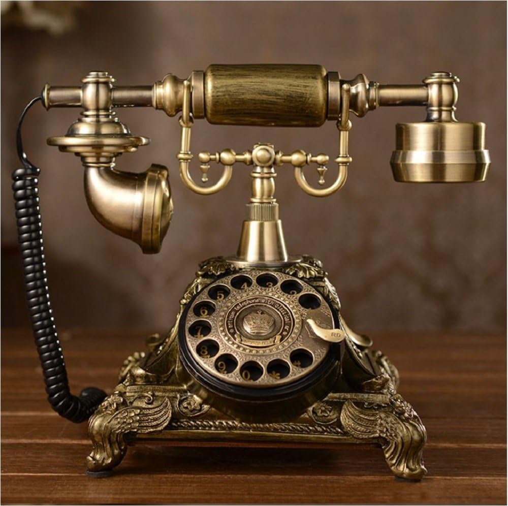 Tikwisdom Resin imitation copper Vintage Style Rotary Retro old fashioned Rotary Dial Home and office Telephone Phone Home Living Room Decor