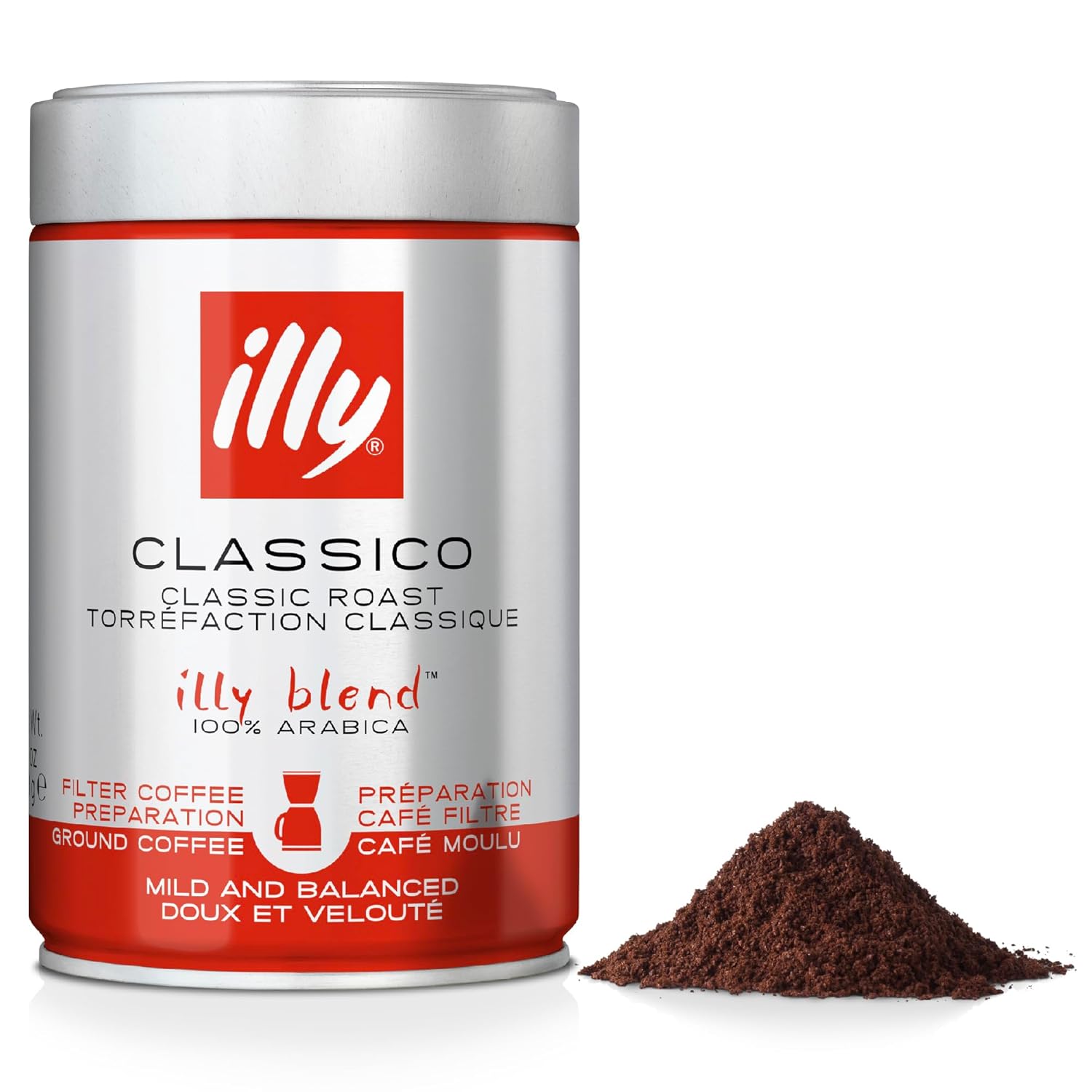 illy Classico Ground Coffee, Medium Roast, 100% Arabica, Ideal for Filter/Cafetiere Preparation, 250g Tin
