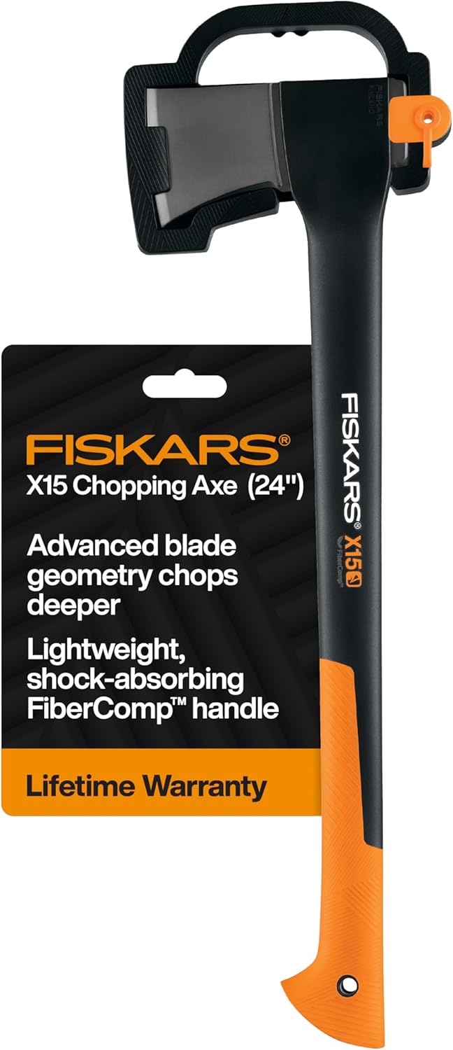 Fiskars X15 Splitting Axe, Tree Branch Cutter and Wood Splitter (23.5-Inch Axe) with Shock-Absorbing Handle