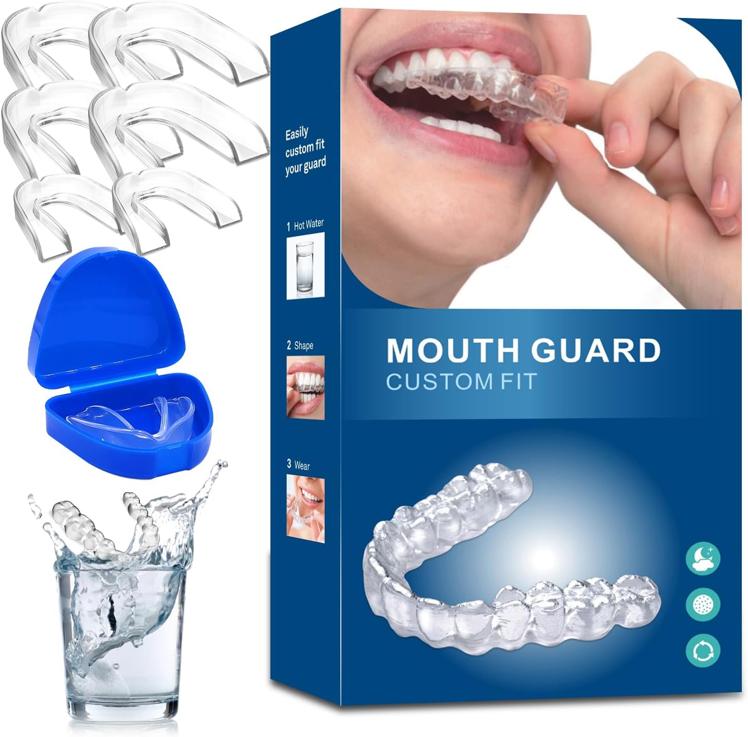 6 Pack Sleeping Mouth Guard for Clenching Teeth at Night, Stops Bruxism, Reusable Mouth Guards Grinding Teeth for Adults & Kids (with a Travel Cases)