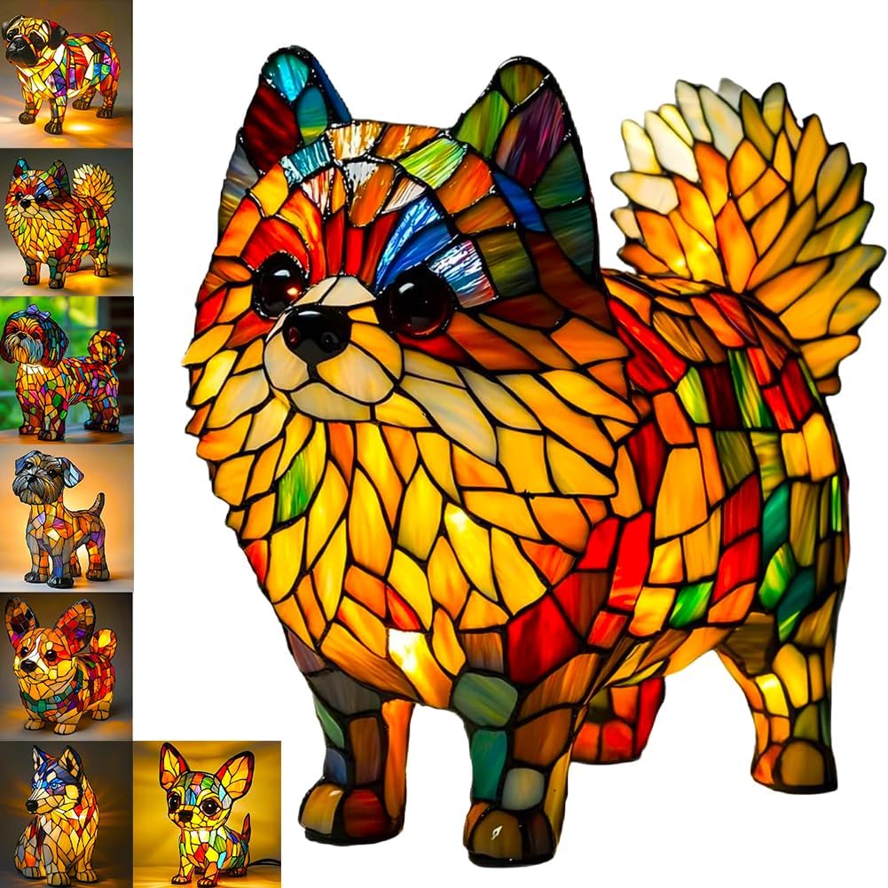 Dlishka Dog Bedside Lamps,Cute Pug Bed Side Lamps for Bedroom,LED French Bulldog,Corgi Night Light Table Lamp,Bed Side Colorful Resin Lamps Gift for Boys,Girls and Dog Lovers Room Decor. (Pomeranian)