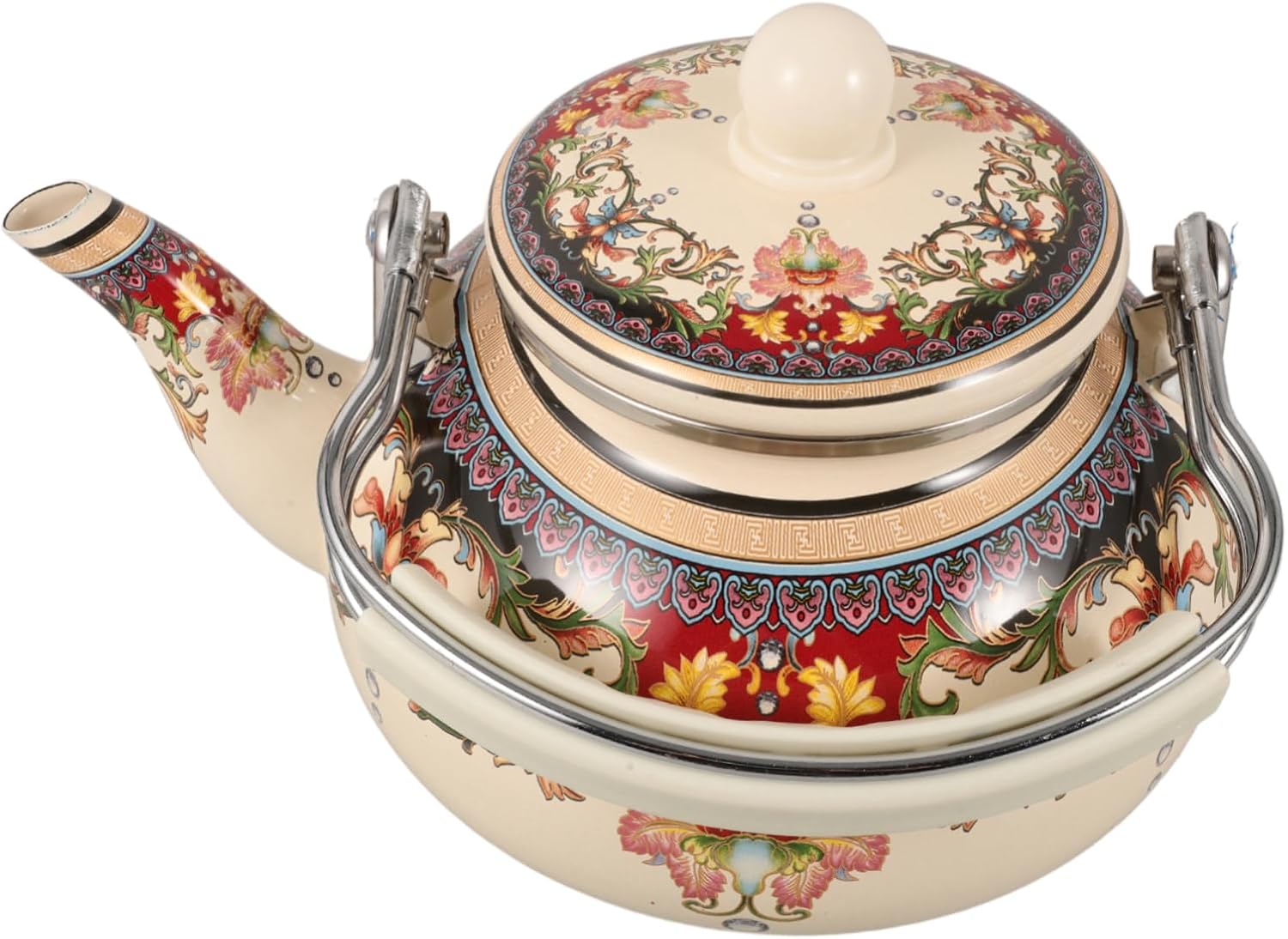 CIYODO Vintage Enamel Tea Kettle Insulated Teapot with Scald Handle for Brewing Tea Coffee Stovetop Stylish Kitchen Essential for Home Use