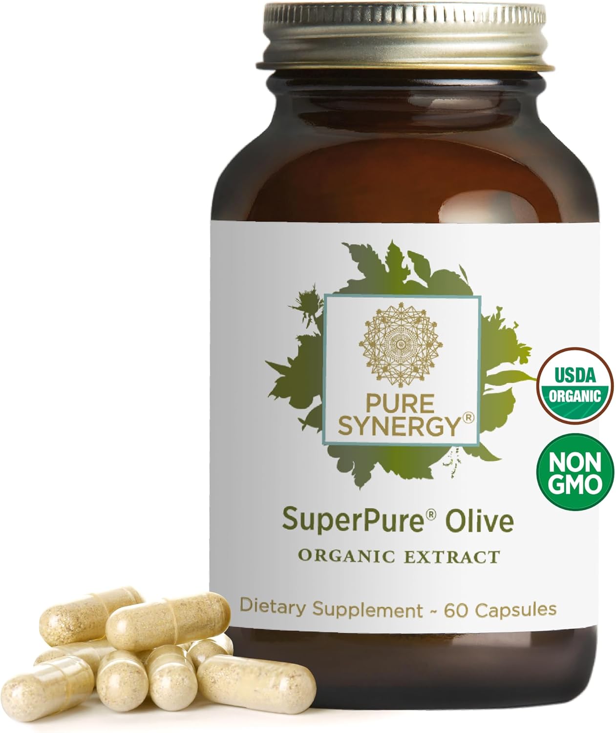 PURE SYNERGY SuperPure Olive Extract | Olive Leaf Extract Capsules | Organic Olive Leaf Supplement with Olive Oil Polyphenols | for Heart, Brain, and Immune Health (60 Capsules)