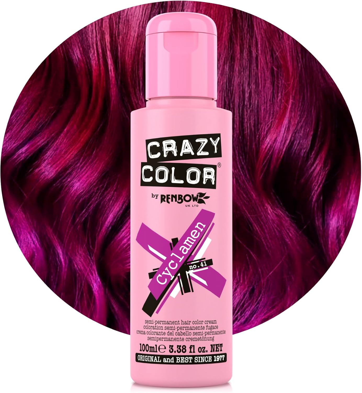 Crazy Color Vibrant Cyclamen Semi-Permanent Hair Dye. Highly Pigmented Cerise Conditioning & Oil Nourishing Vegan Formula | No Bleach or Ammonia | 100ml