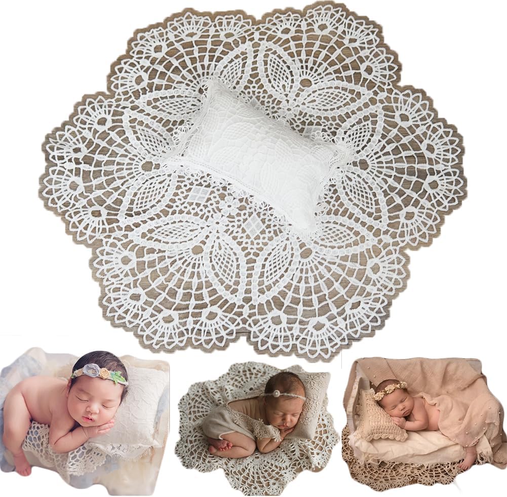 Zeroest Newborn Photography Props, Photo Prop Crochet Rug Newborn Photography Wrap Props Baby Layer Basket Filler 2 PCS