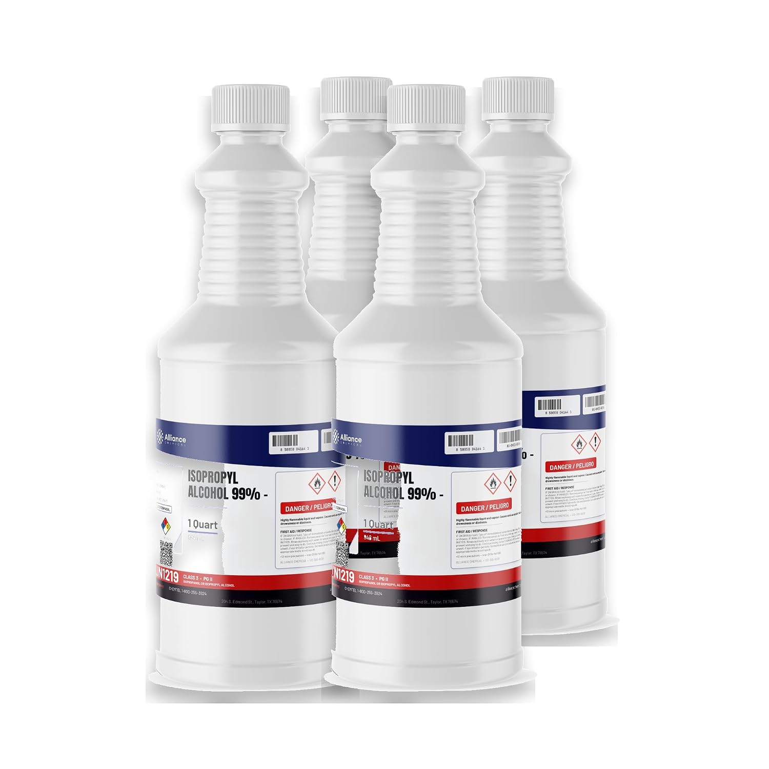 Alliance Chemical Isopropyl Alcohol 99% - 1 Gallon Case (4 x 32 FL Oz Bottles) - Technical Grade IPA for Cleaning, Surface Prep, and Solvent Use