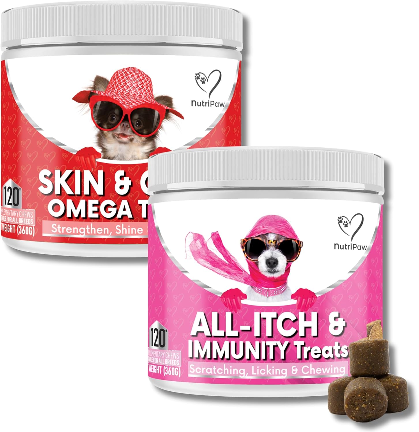 NutriPaw All-Itch & Omega Chews For Dogs - Soothe Itchy Paws, Eyes, Ears, Skin - Nourish & Strengthen the Skin & Coat - Perfect for Small, Medium & Large Dogs - with Salmon Oil, EPA, DHA
