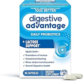 Digestive Advantage Probiotics + Lactase Digestive Enzymes For Digestive Health, Daily Probiotics For Women Men Occasional Bloating, Lactose Breakdown, Minor Abdominal Discomfort, Immune Support, 96ct