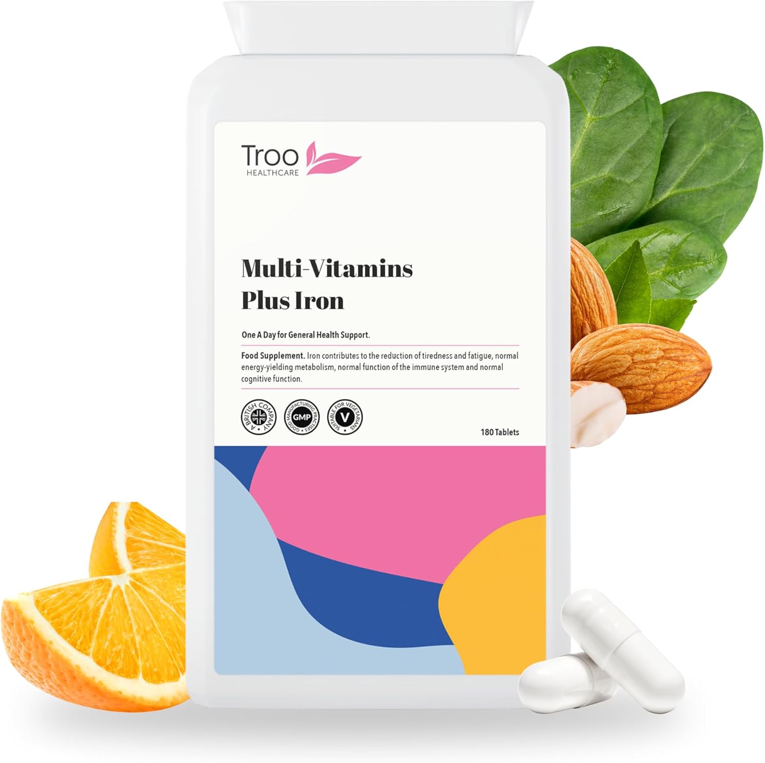 Multi Vitamins with Iron by Troo Healthcare - One-A-Day Multivitamin for Men & Women - Immune Support, Boosts Energy & Vitality - Daily Multivitamin Tablets for Women & Men - Multivitamins - 180 Count