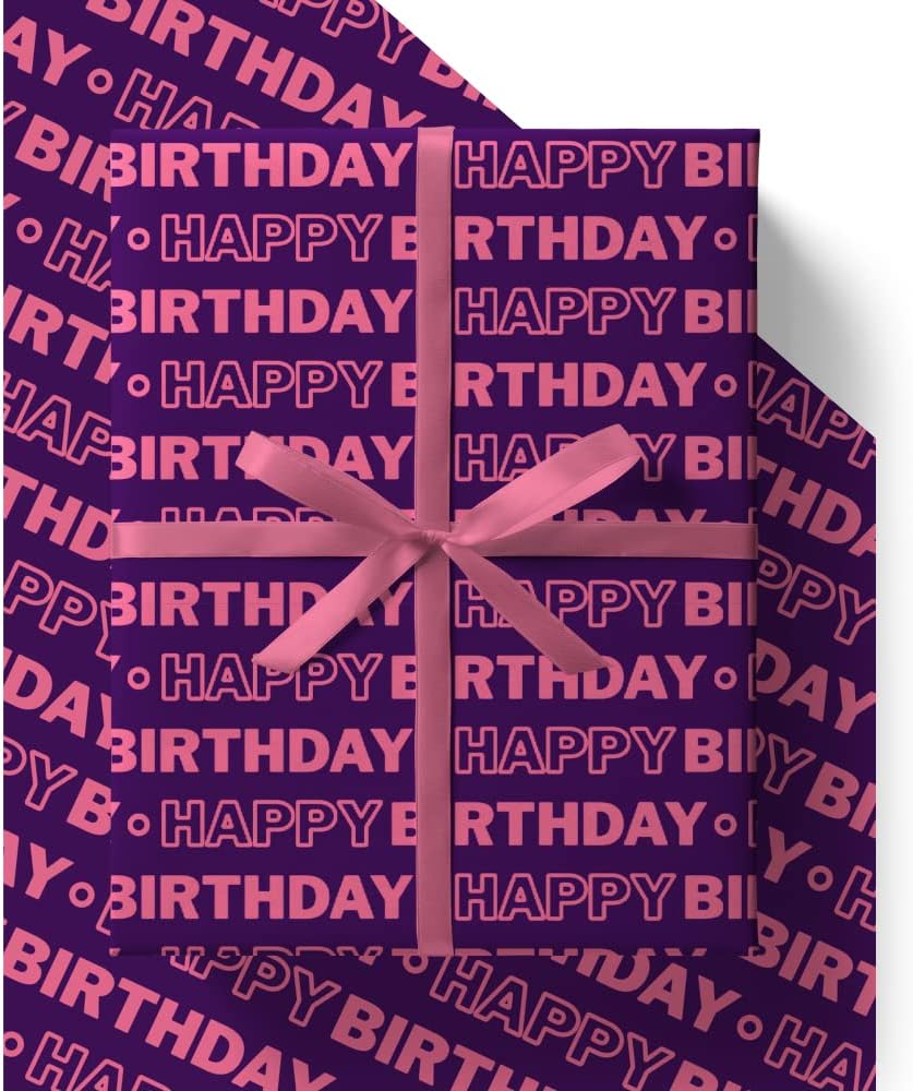 4 x Birthday Wrapping Paper for Women - HUGE 43% BIGGER [84cm x 60cm] Premium Eco Pink & Purple Gift Wrap for Her, Girls, Mum, Wife, Sister or Friend (4 Sheets & 4 Tags)