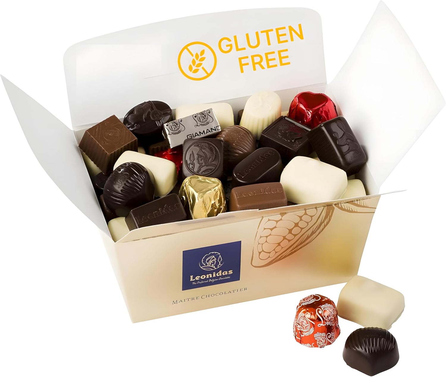 Leonidas Gluten Free Assortment Chocolates Ballotin – 250g (12-16 pcs) Milk, Dark, White Belgian Chocolates in Classic Gold Gift Box – Elegant Gluten-Free Chocolate Gift for Special Occasions
