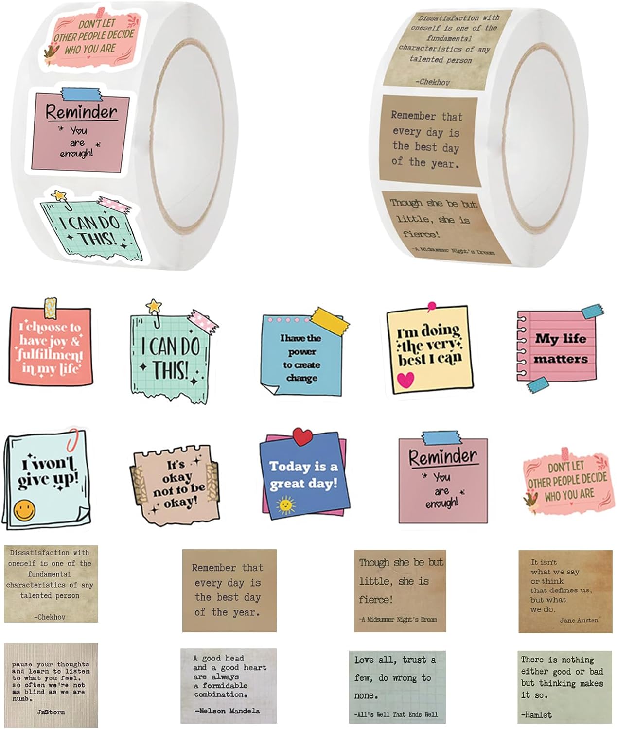 1000 Pcs Motivational Sticker,Waterproof Vinyl Stickers Decals,Aesthetic Label Stickers,Personalized Inspirational Word Stickers for Scrapbook,Planner,Book,Water Bottle (2 Rolls)