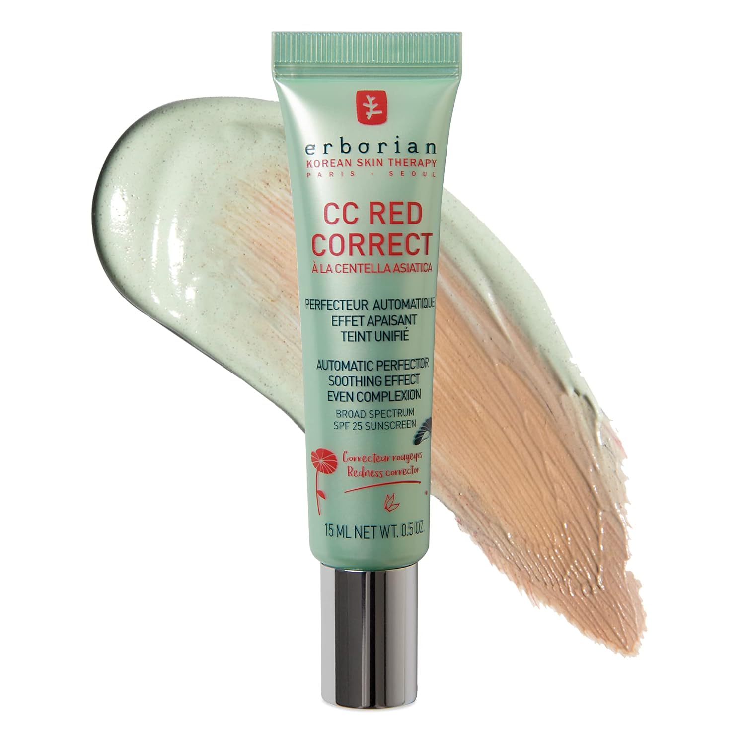 Erborian CC Red Color Correcting SPF 25 Green Pigment Cream, Neutralizes Redness, Calms Skin, Lightweight, Tone‑Perfecting Primer, Korean Skincare