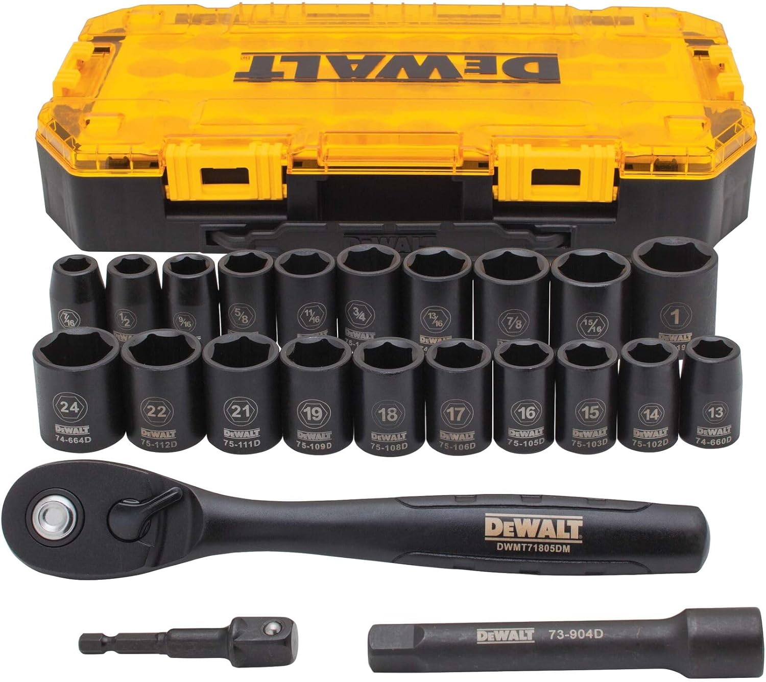 DEWALT Impact Socket Set with Ratchet, Metric/SAE, 1/2" Drive, 23-Piece Set with Case (DWMT74739)﻿ ﻿