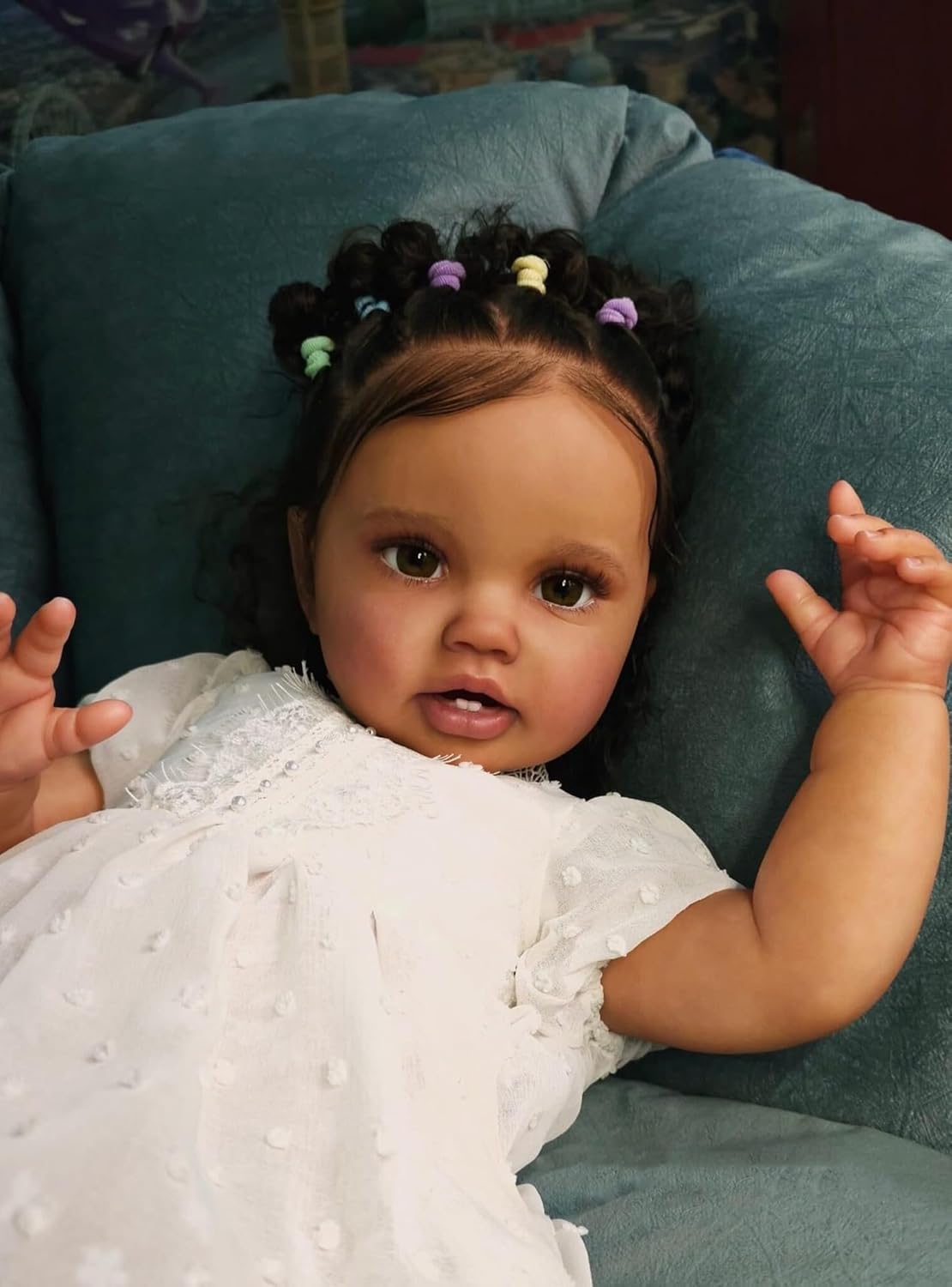 Lifelike Reborn Baby Dolls 24 Inch Dark Skin Reborn Toddler Girl Look Real Life Baby Cute Doll with Weighted Doll Mouth Magnetic Pacifier Newborn Toddler Toy Age 8~10 Girls