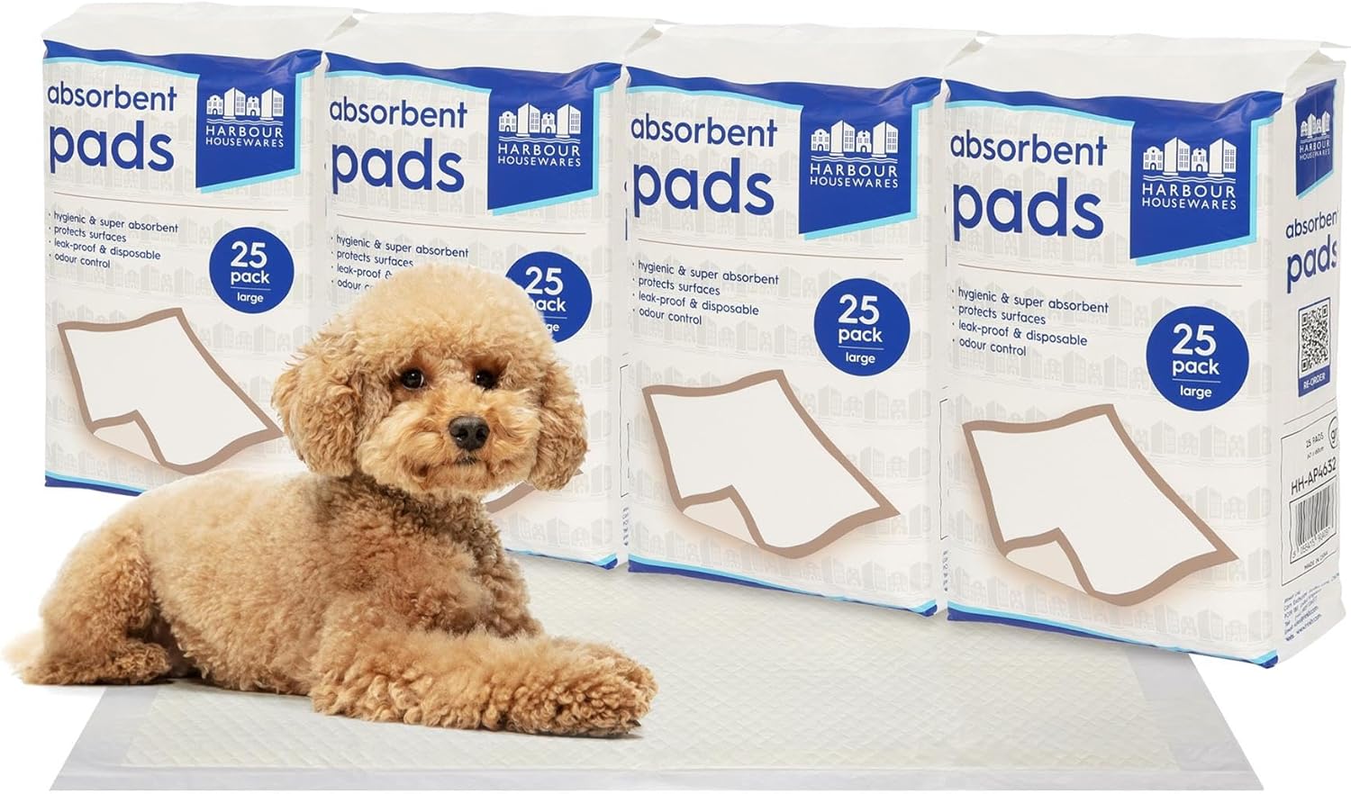 Harbour Housewares 100x Disposable Puppy Pads - 60cm x 60cm - Large Absorbent Puppy Training Pads Leak-Proof Pee Pads for Dogs, Cats, Kittens Potty Training Mats
