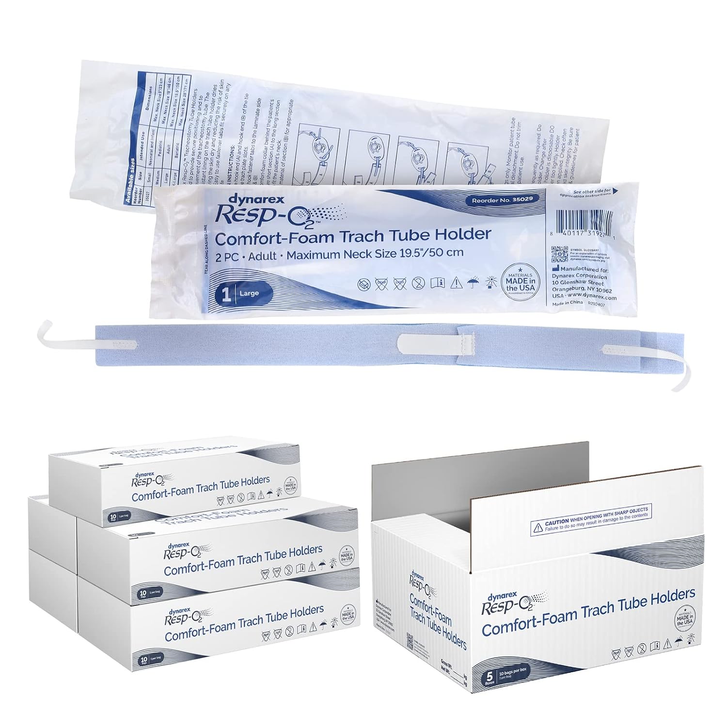Dynarex 35029 Comfort-Foam Trach Tube Holder, Large, Pack of 50