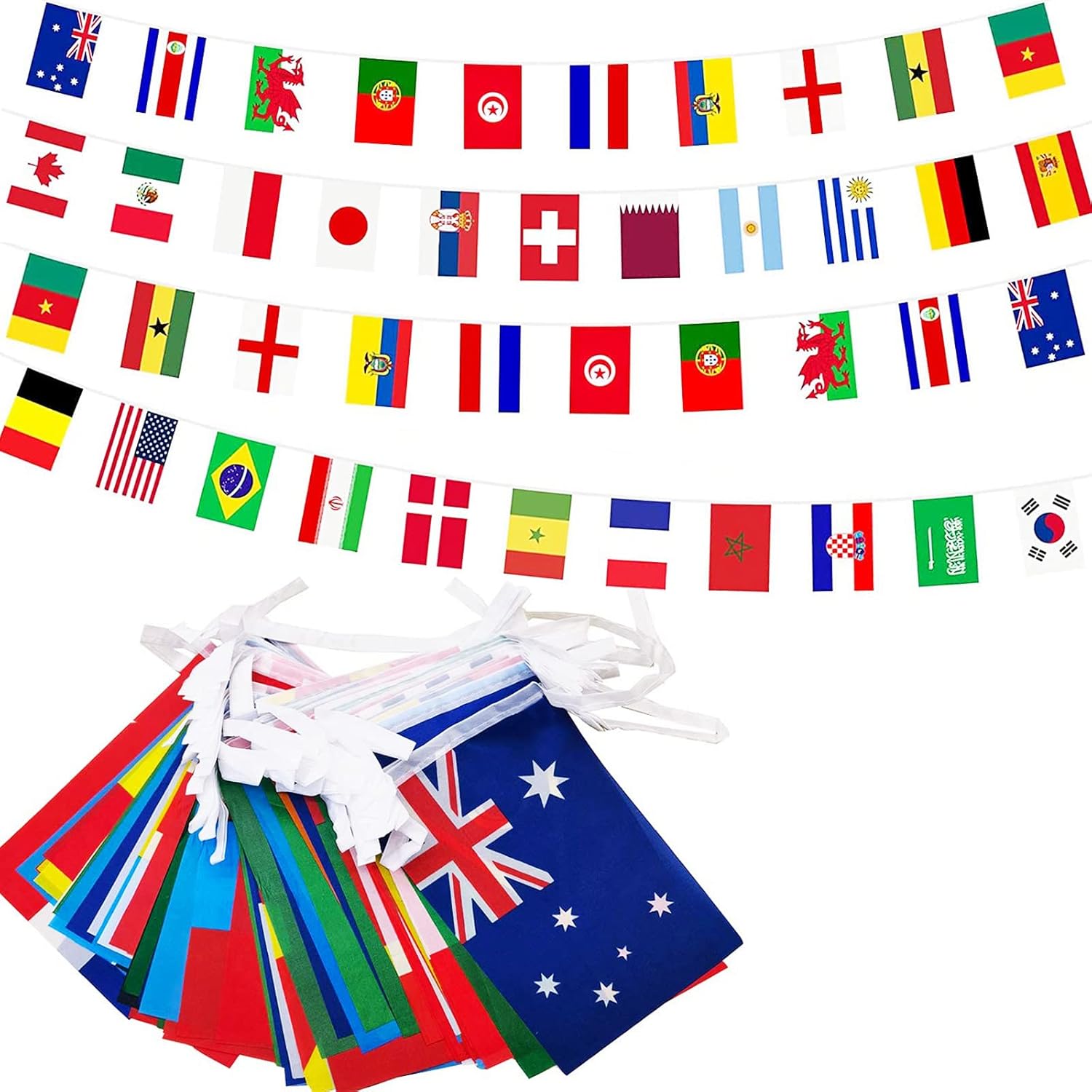 HONGCI International Flags of the World String Bunting Banner 50M with 200 Country Flags, Commonwealth Games Cup Olympics Flag Party Decorations for Garden, Bar, 14*21cm
