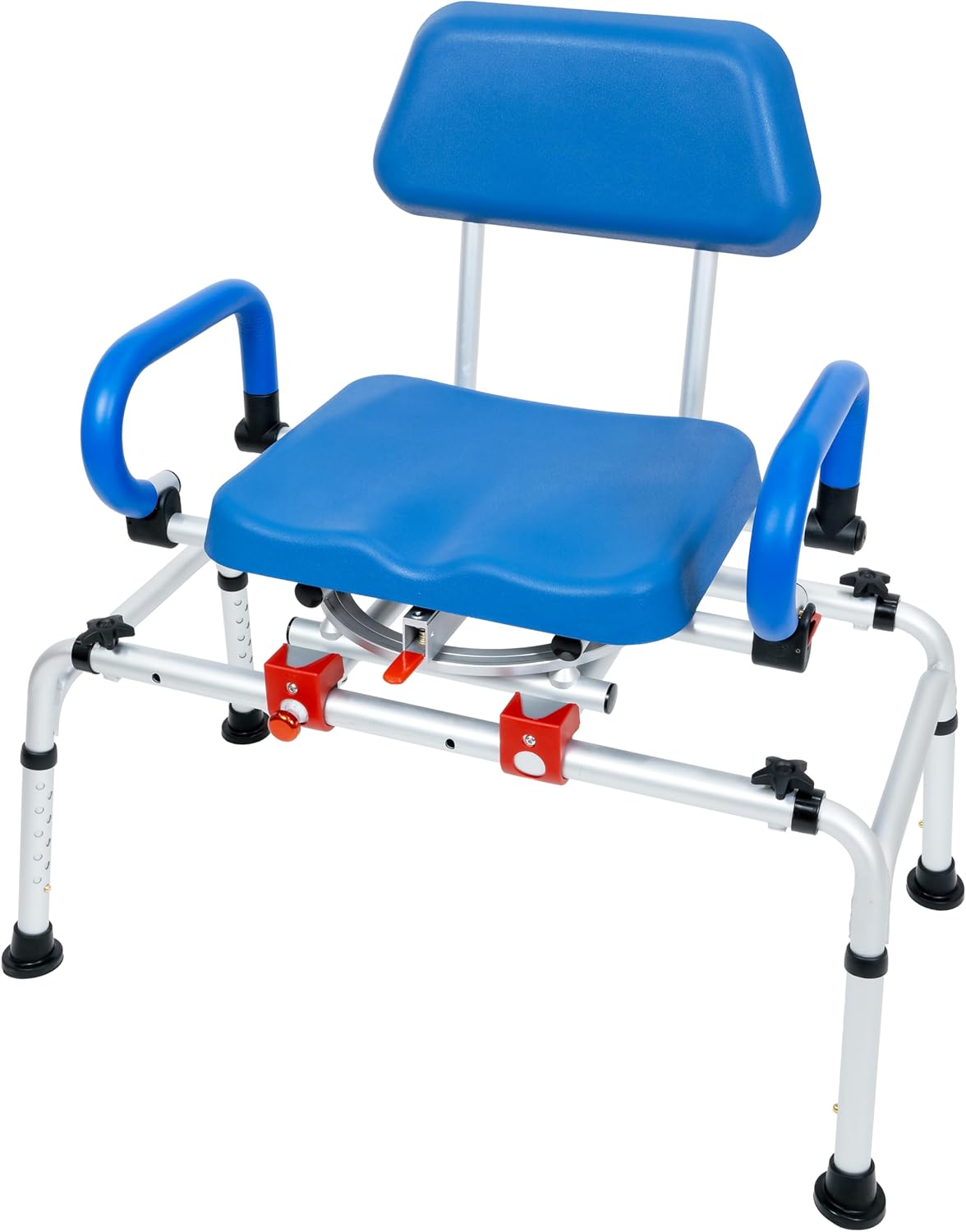 iLIVING Tub Transfer Bench Shower Chair for Inside Shower with Easy Access Swivel Padded Seat and Pivoting Arms, and Adjustable Height for Handicap and Seniors, Blue