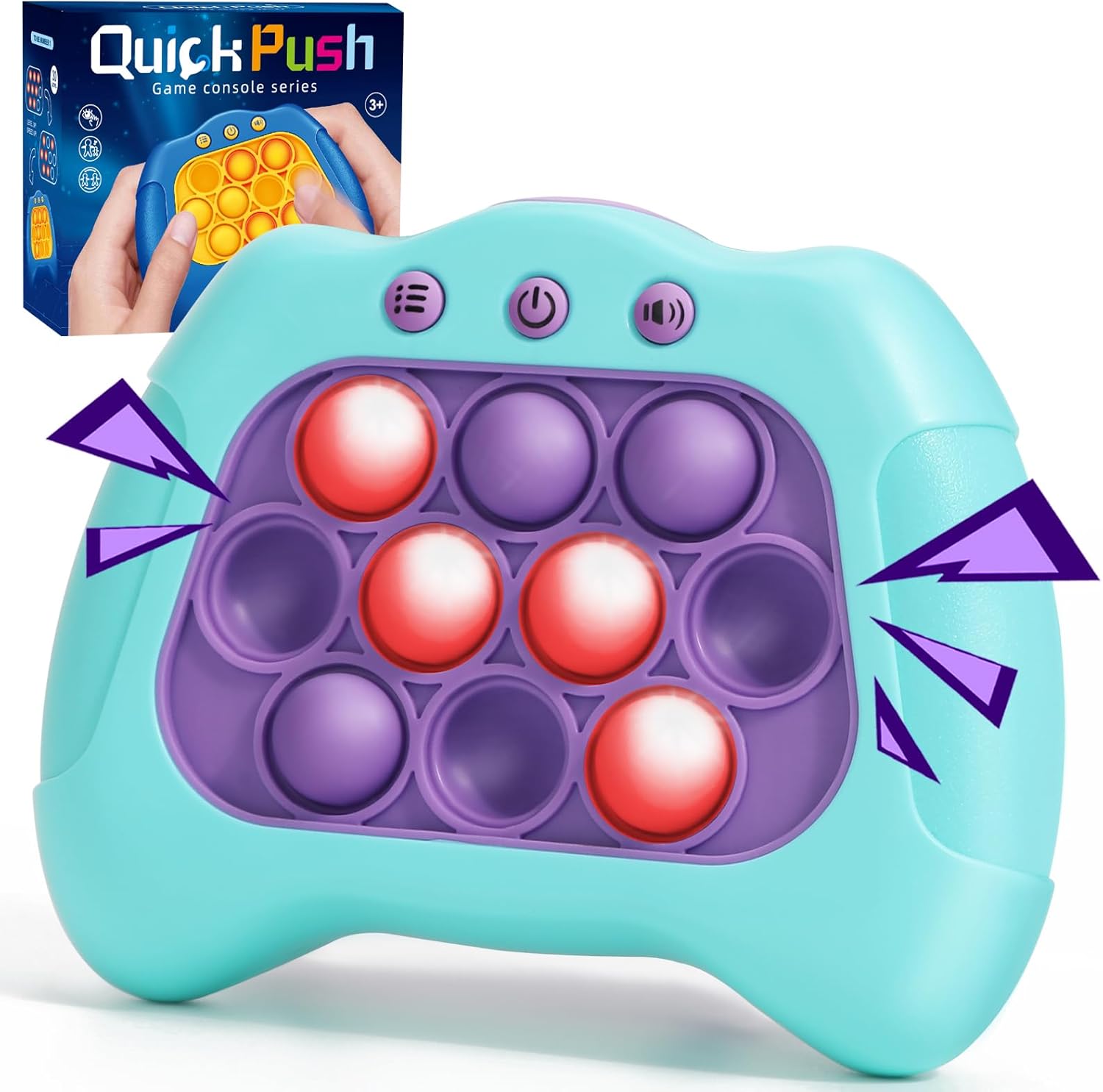 Fast Push Machine Light Up Fidget Toys for Kids Adults, Handheld Game for Kids 3-12, Quick Push Bubble Stress Toy, Sensory Toys Travel Games, Xmas Birthday Gifts for Boys Girls (Blue - Purple)