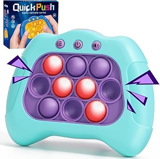 Fast Push Machine Light Up Fidget Toys for Kids Adults, Handheld Game for Kids 3-12, Quick Push Bubble Stress Toy, Sensory Toys Travel Games, Xmas Birthday Gifts for Boys Girls (Blue - Purple)