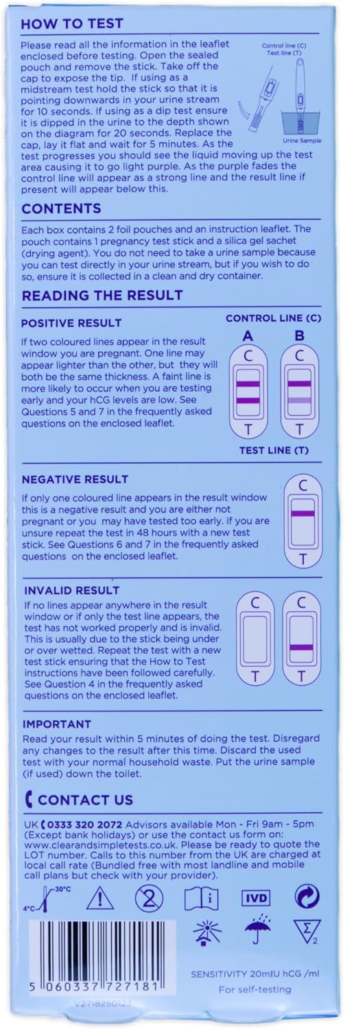 Clear & Simple Pregnancy Test Sticks,White