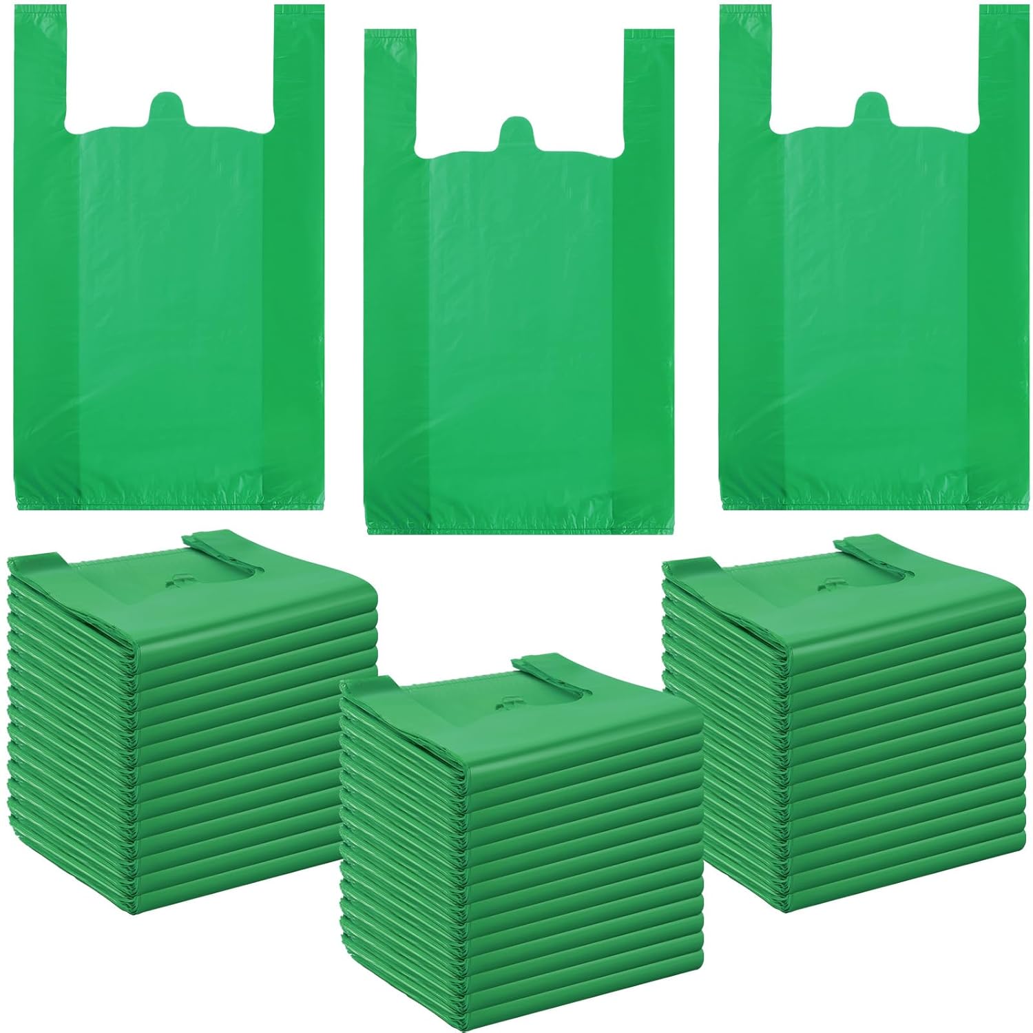 300 Pcs T Shirt Bags Bulk Plastic Shopping Grocery Retail Bags with Handles 12 x 20 Inch for Small Business, Supermarket, Restaurant (Green)