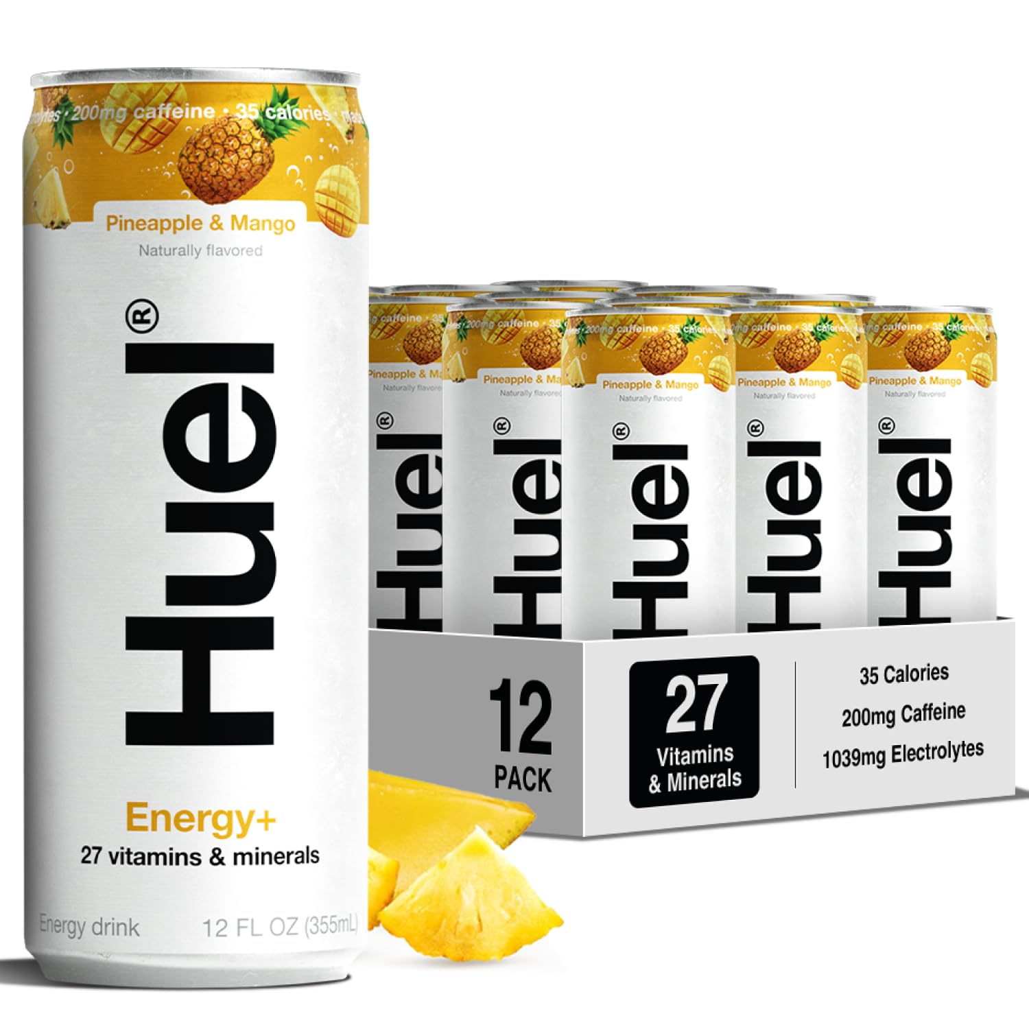 Huel Energy+ | Pineapple & Mango Energy Drink | 200mg Caffeine 35 Calories