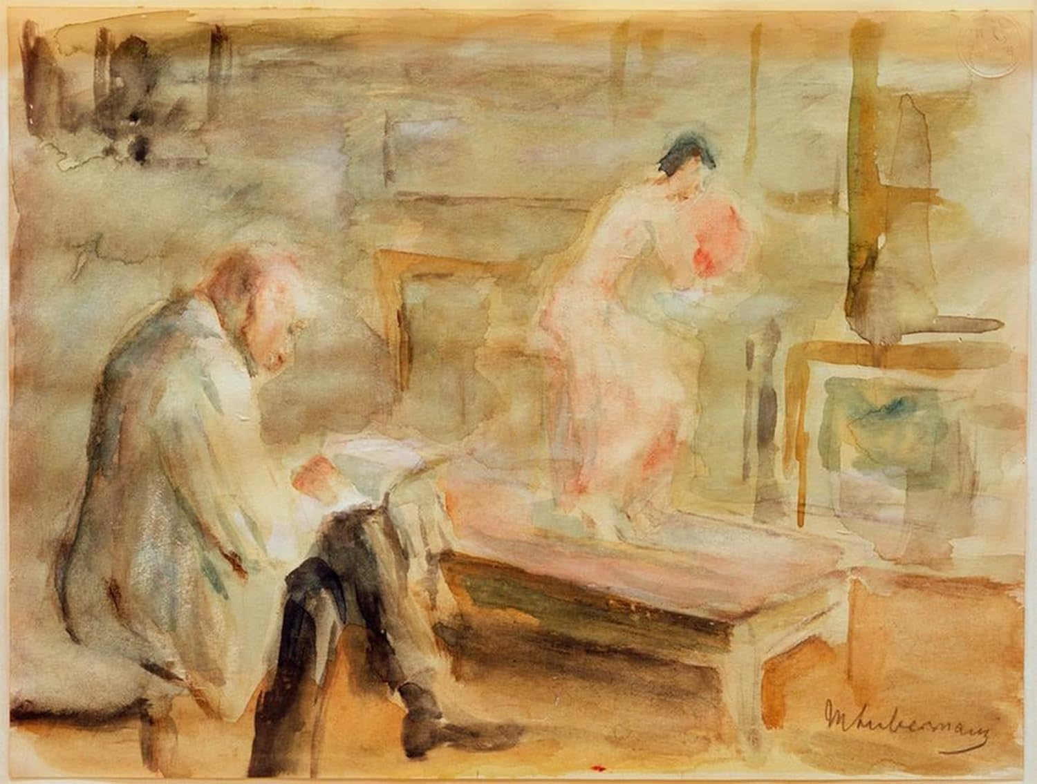 HRJUBWREE Retro Picture Art Painting Wall Poster Self-portrait with model in the Wannseevilla atelier by Max Liebermann Vintage Art Print for Office Decor 60x90cm