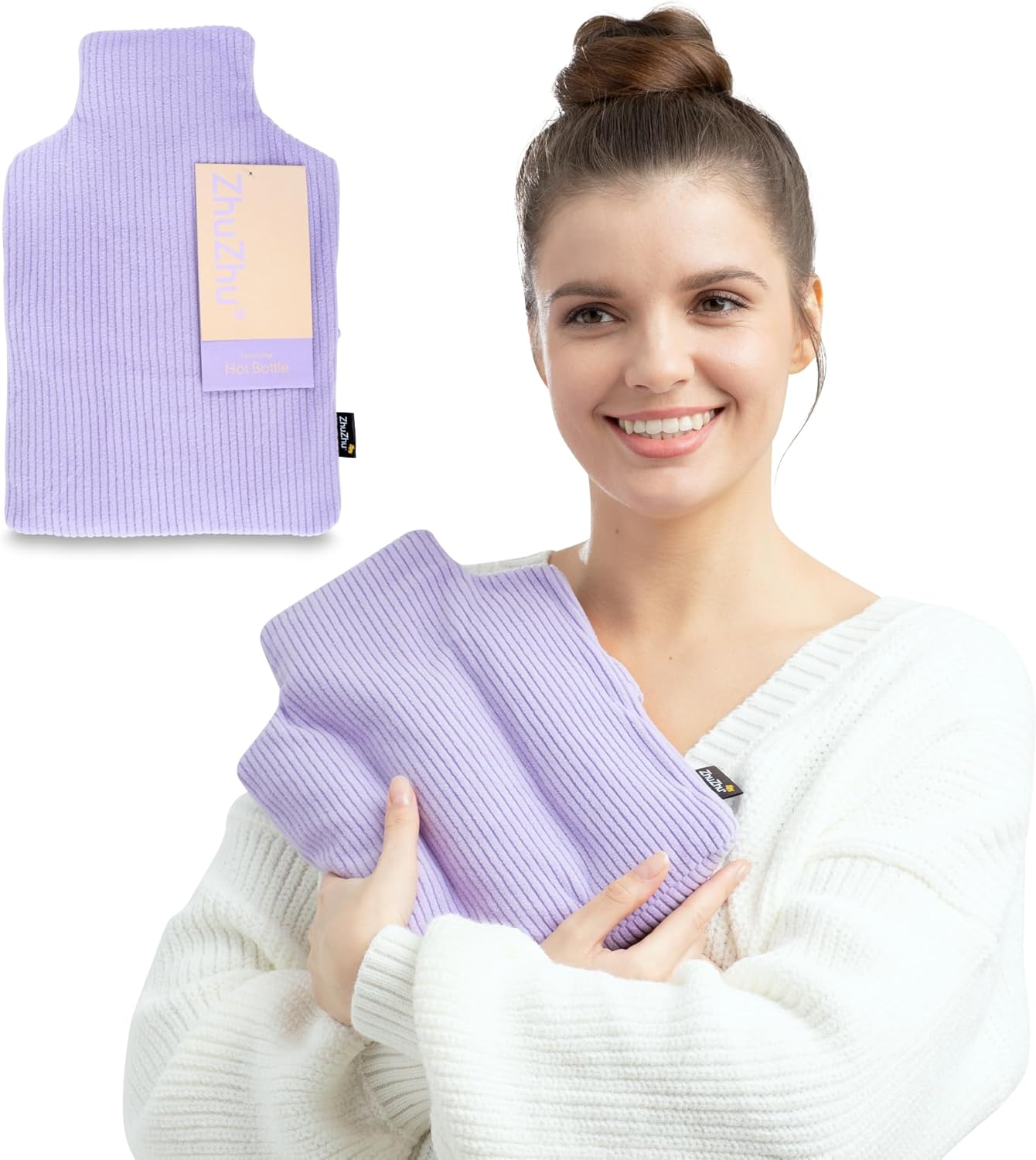 Zhu-Zhu Lavender Hot Bottle - Microwave Wheat Bag for Pain Relief Heat Therapy, Wheat Bags Microwavable Heat Pad, Hot Water Bottle Alternative, Soothing Aroma, Ideal for Period Pain & Relaxation Lilac