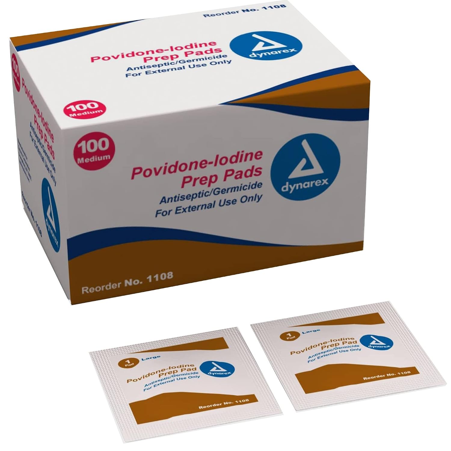 Dynarex Povidone-Iodine Prep Pads, Saturated with Povidone Iodine 10%, Medical-Grade Antiseptic Wipes used for Prepping prior Minor Procedures, Medium, 1 Case of 100 Prep Pads
