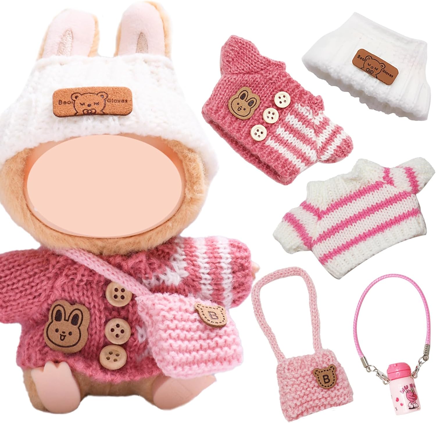 5Pcs Doll Clothes & Accessories for 17cm Dolls, Doll Outfits Set with Hat Sweater Backpack for Girls Kids Birthday Holiday Present（No Doll）