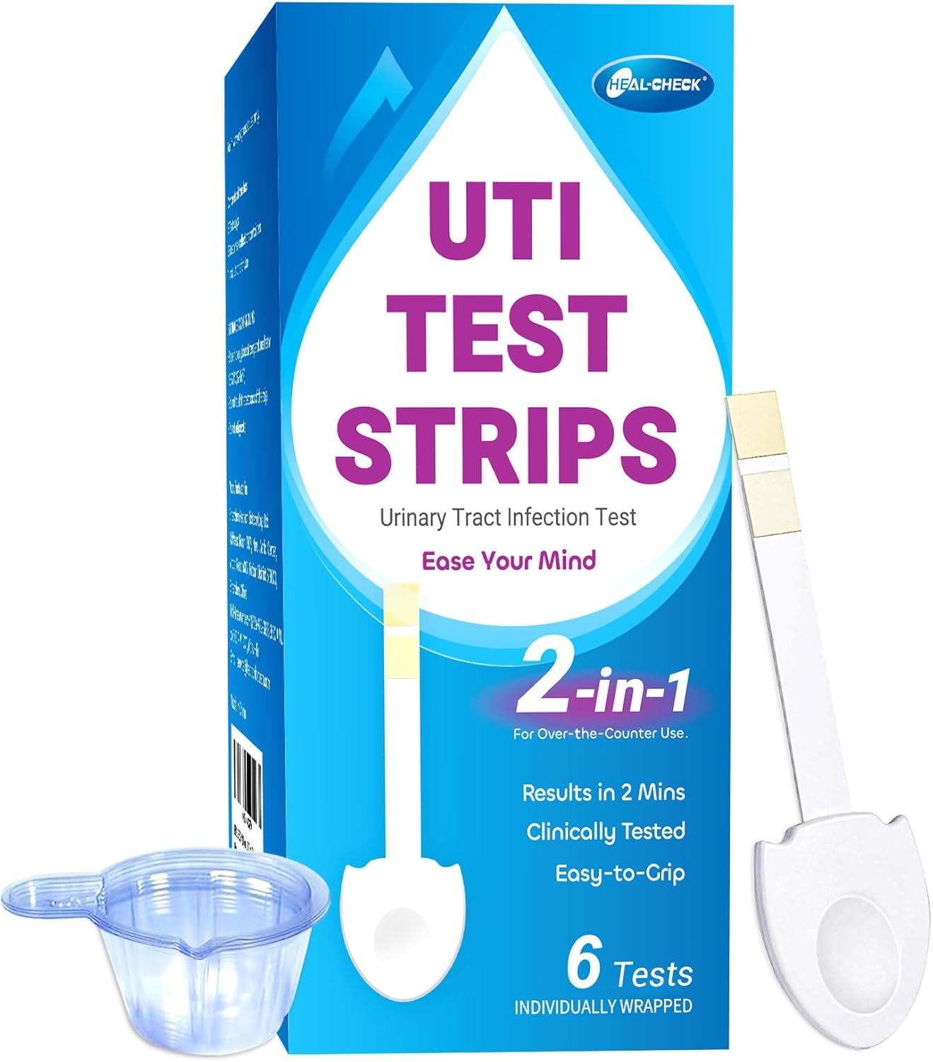 6 Pack UTI Test Strips, Urinary Tract Infection Test Kit for Women Men, Accurate Result in 2 Minutes, Monitor Bladder Health at Home, Clinically Tested, Easy to Grip, Individually Wrapped