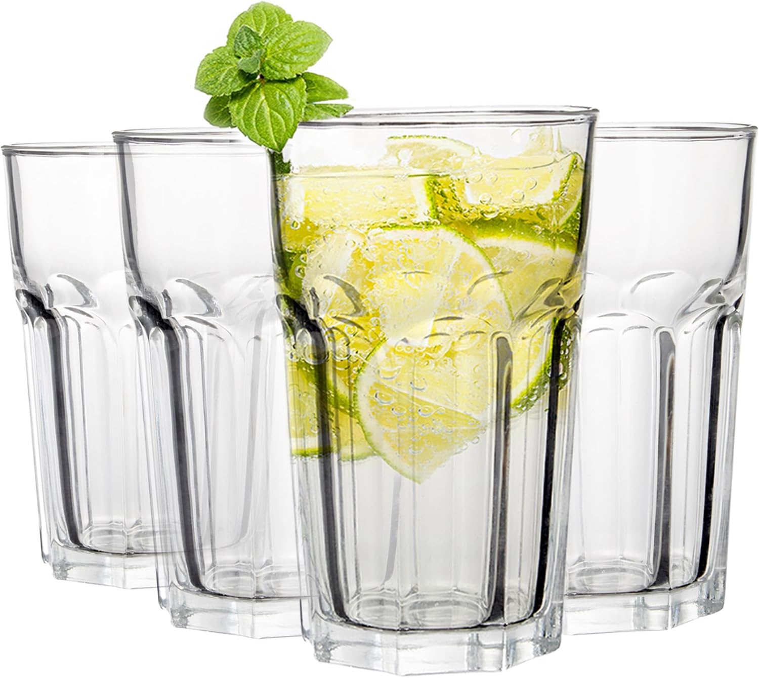Premier Housewares Luxor Drinking Glasses Set of 4 | Tumbler Water Glass Cups for Everyday Use | Solid Tall Pint Glasses for Highball | BBQ, Juice, Cocktail, Restaurants, Home Bar