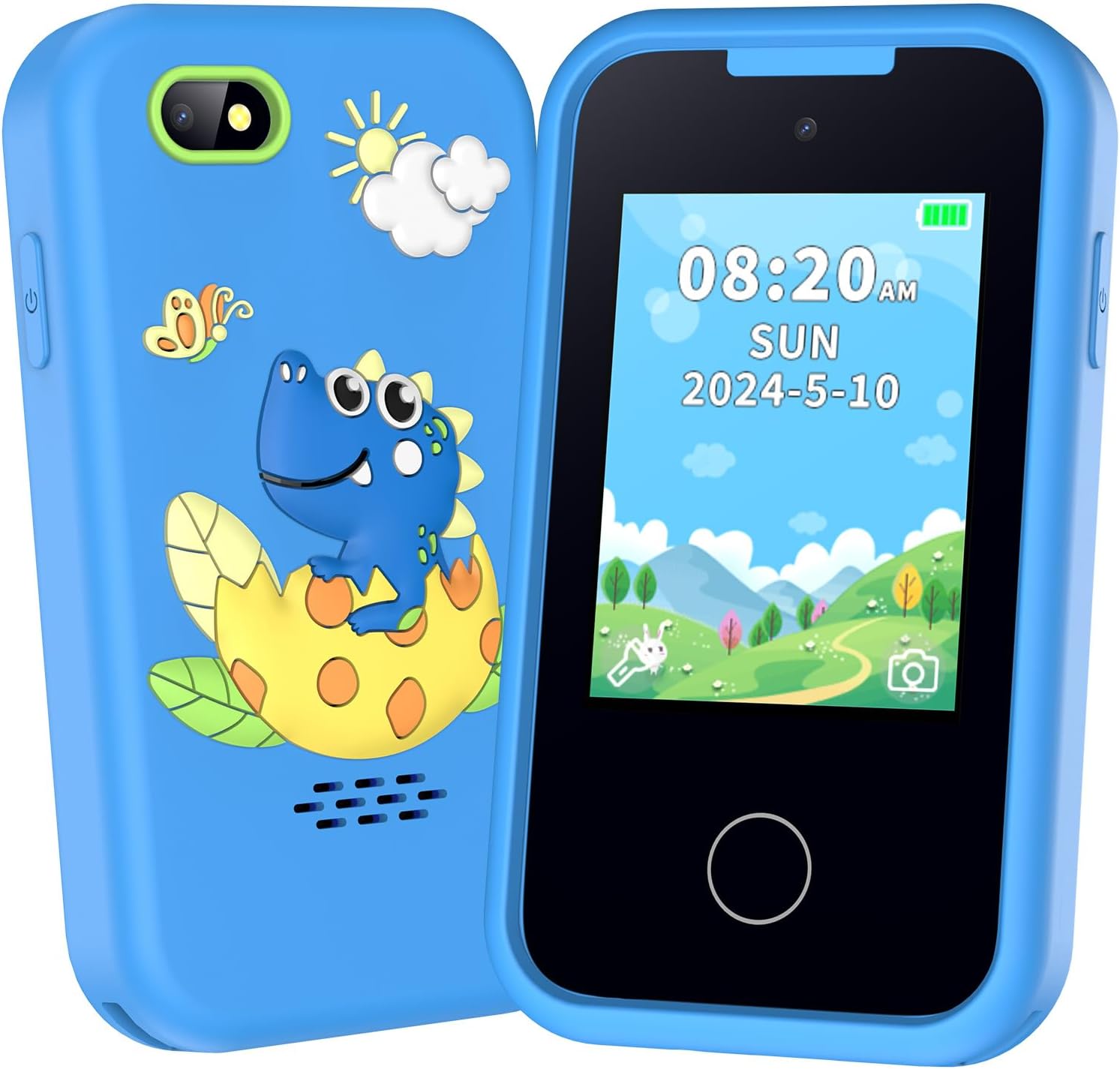 Nikuku Kids Smart Phone for Boys, Children Christmas Birthday Dinosaur Toys for 3-8 Years Old, Toddler Pretend Cellphone Girls Gifts with Music Player, Dual Camera, 8GB TF-Card(Blue)