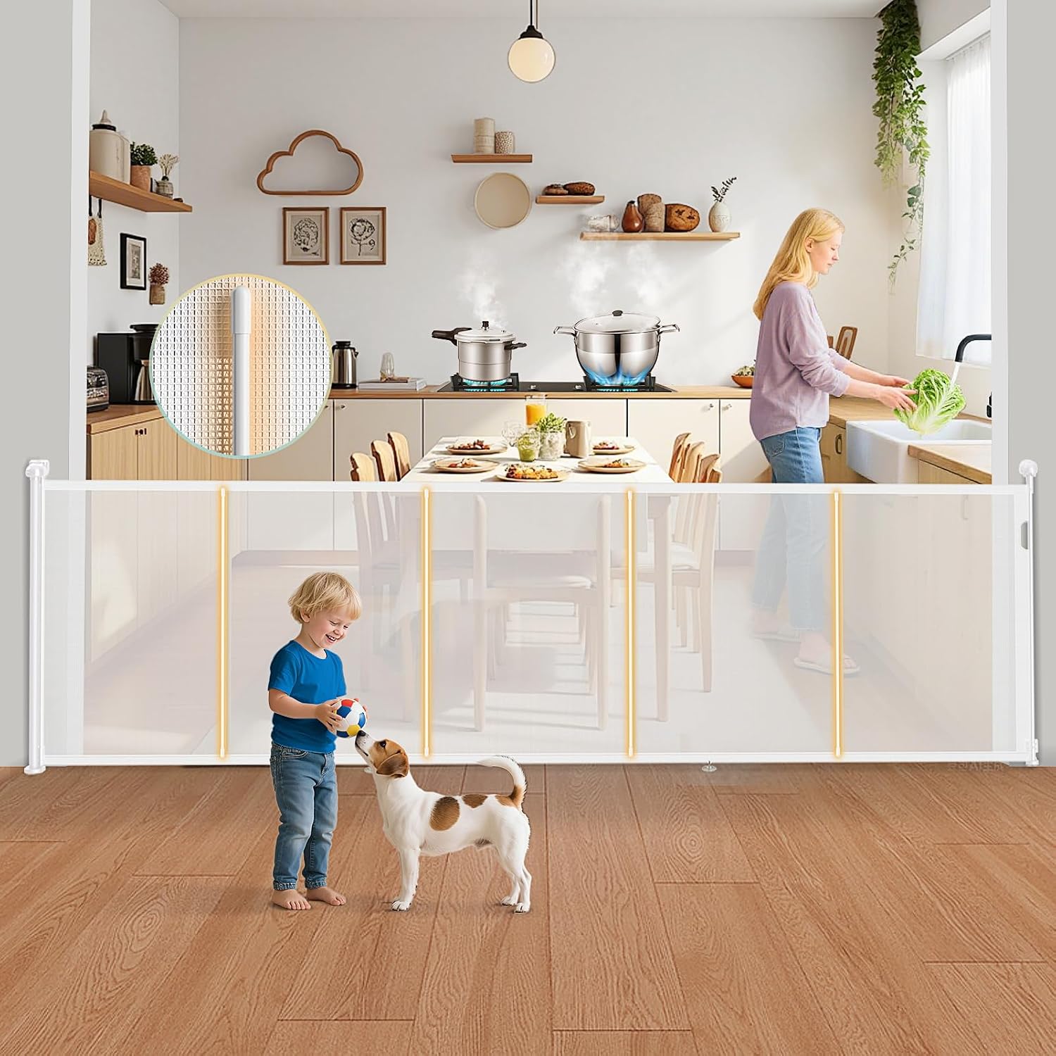 400cm Retractable Baby Gates Extra Wide, Upgraded 105cm Tall Retractable Stair Gate for Baby and Dog, Dog Gate Baby Gate for Stairways/Hallways/Indoor/Outdoor